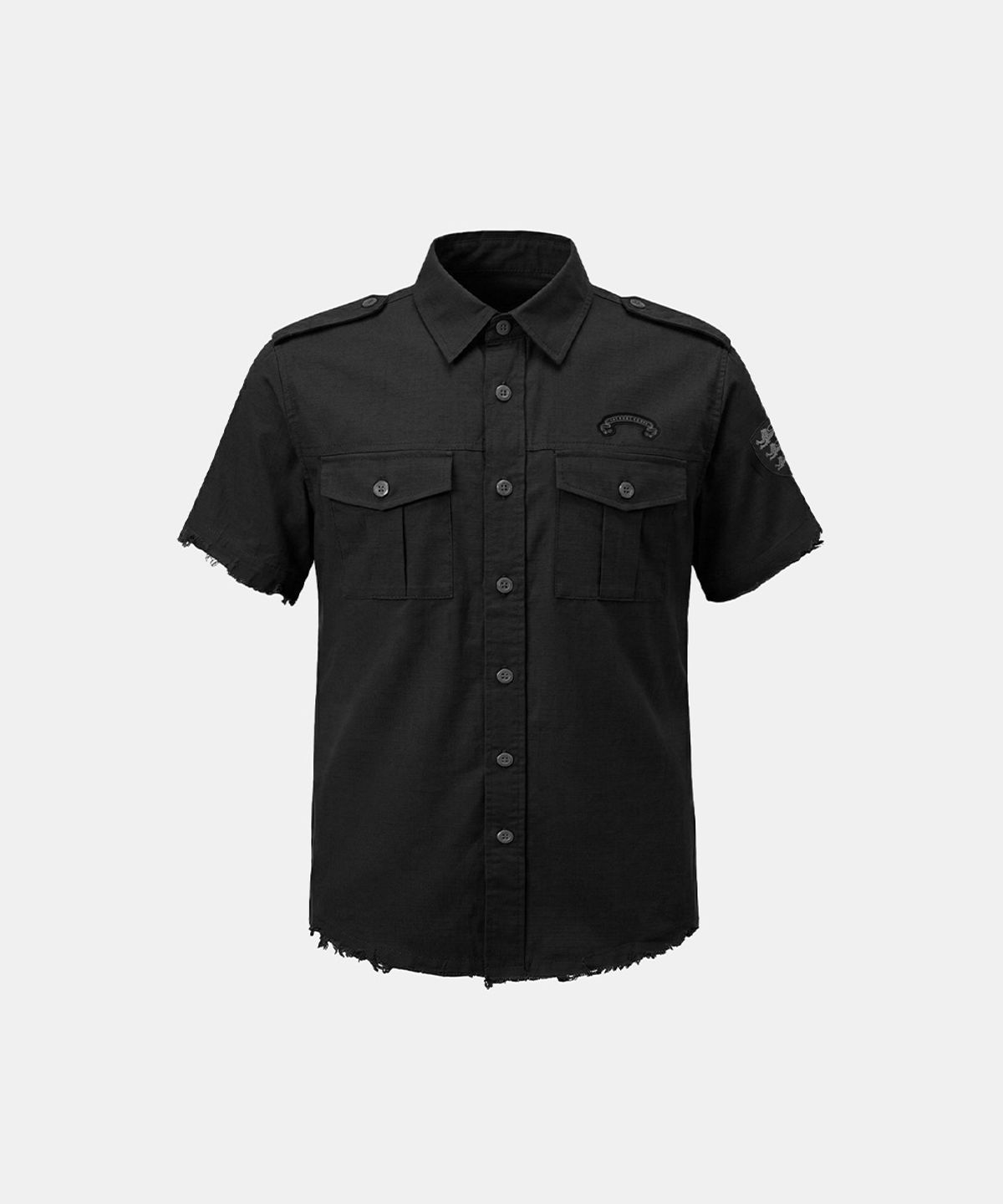 배드블러드(BADBLOOD) Arc Epaulette Military Short Sleeve Shirt - Black
