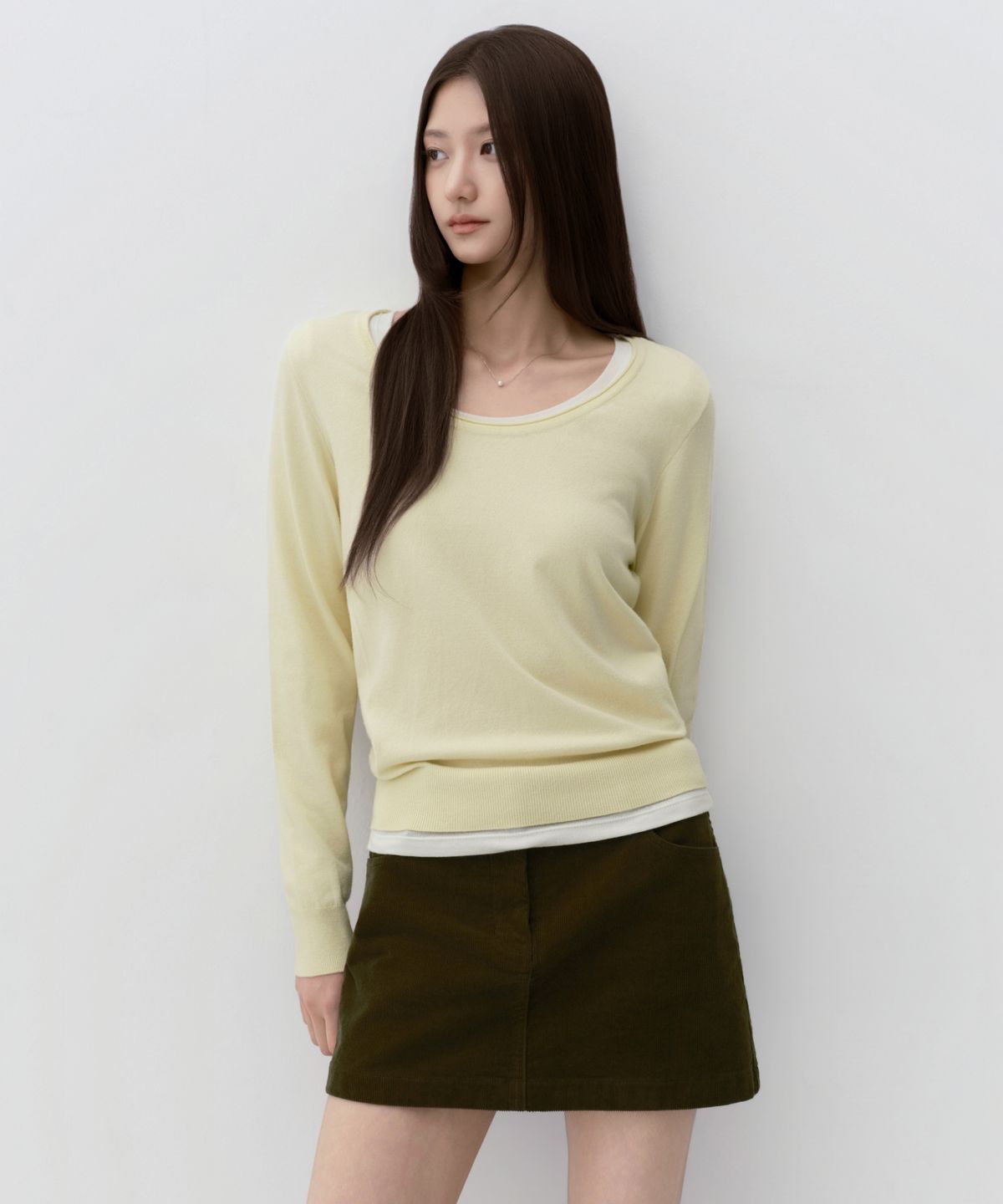 무신사 스탠다드 우먼(MUSINSA STANDARD WOMAN) 우먼즈 에센셜 스쿱 넥 니트 [레몬 그라스]