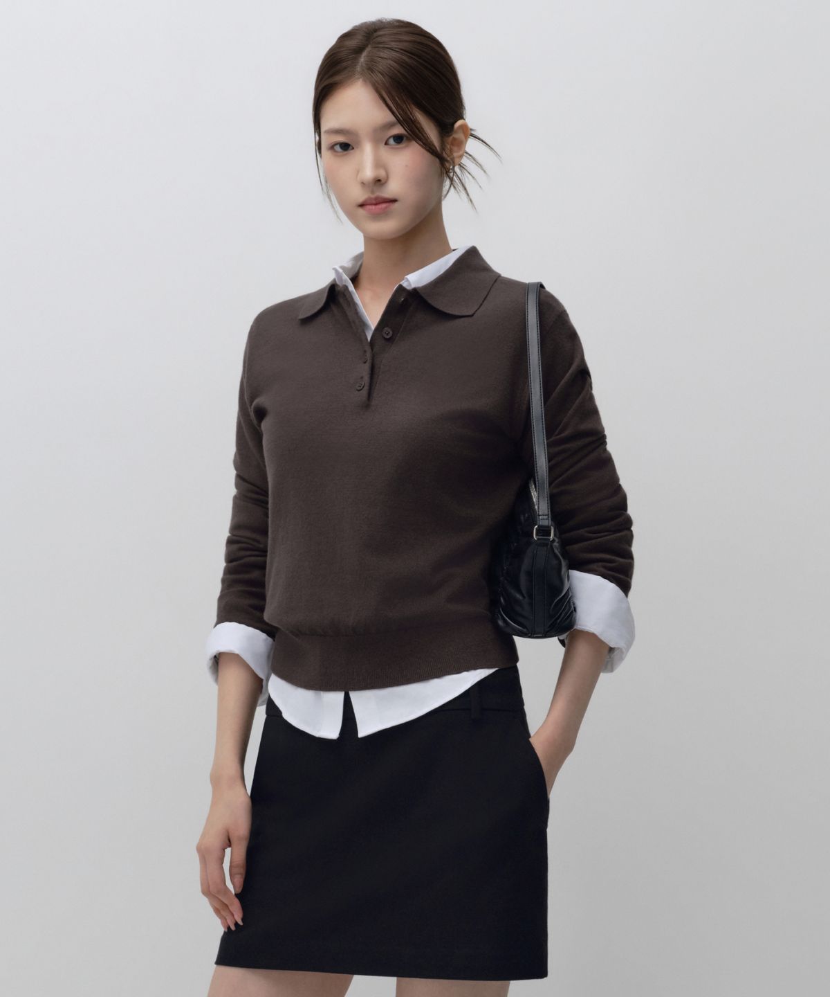 무신사 스탠다드 우먼(MUSINSA STANDARD WOMAN) 우먼즈 에센셜 칼라드 니트 [브라운]