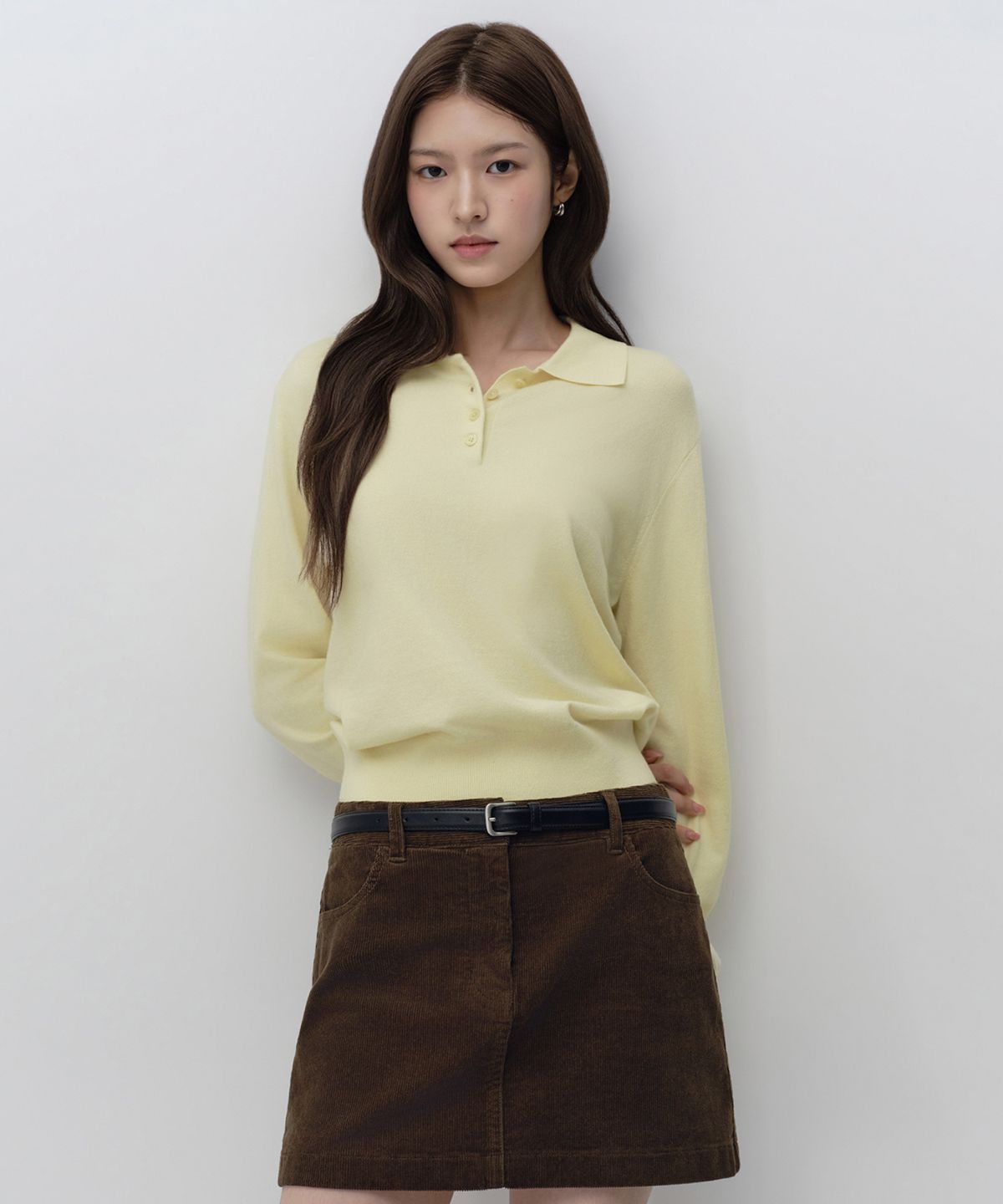 무신사 스탠다드 우먼(MUSINSA STANDARD WOMAN) 우먼즈 에센셜 칼라드 니트 [레몬 그라스]