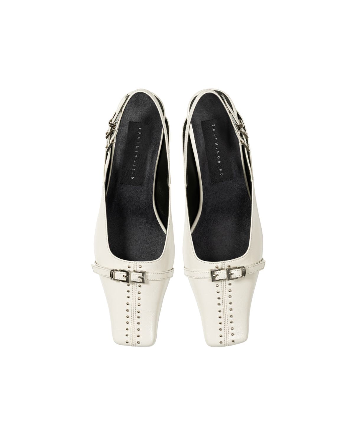 트리밍버드(TREEMINGBIRD) Square-Toe Belted Slingbacks [ Ivory ]