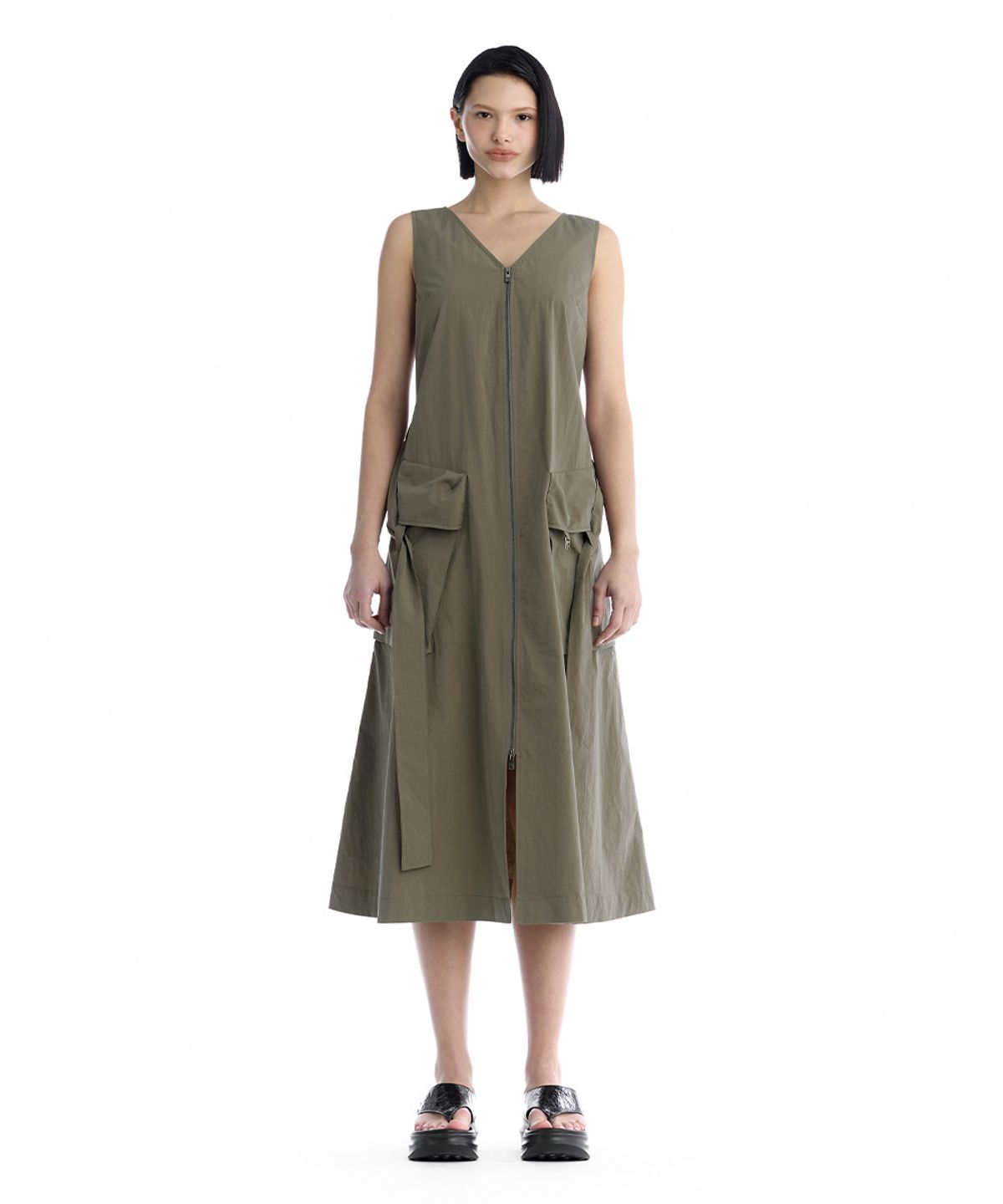 트리밍버드(TREEMINGBIRD) Cargo Sleeveless Long Dress [ Khaki ]