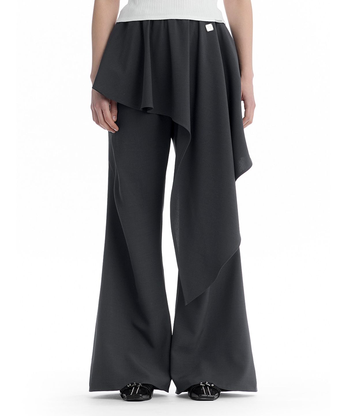 트리밍버드(TREEMINGBIRD) Layered Skirt Bootcut Trousers [ Charcoal ]
