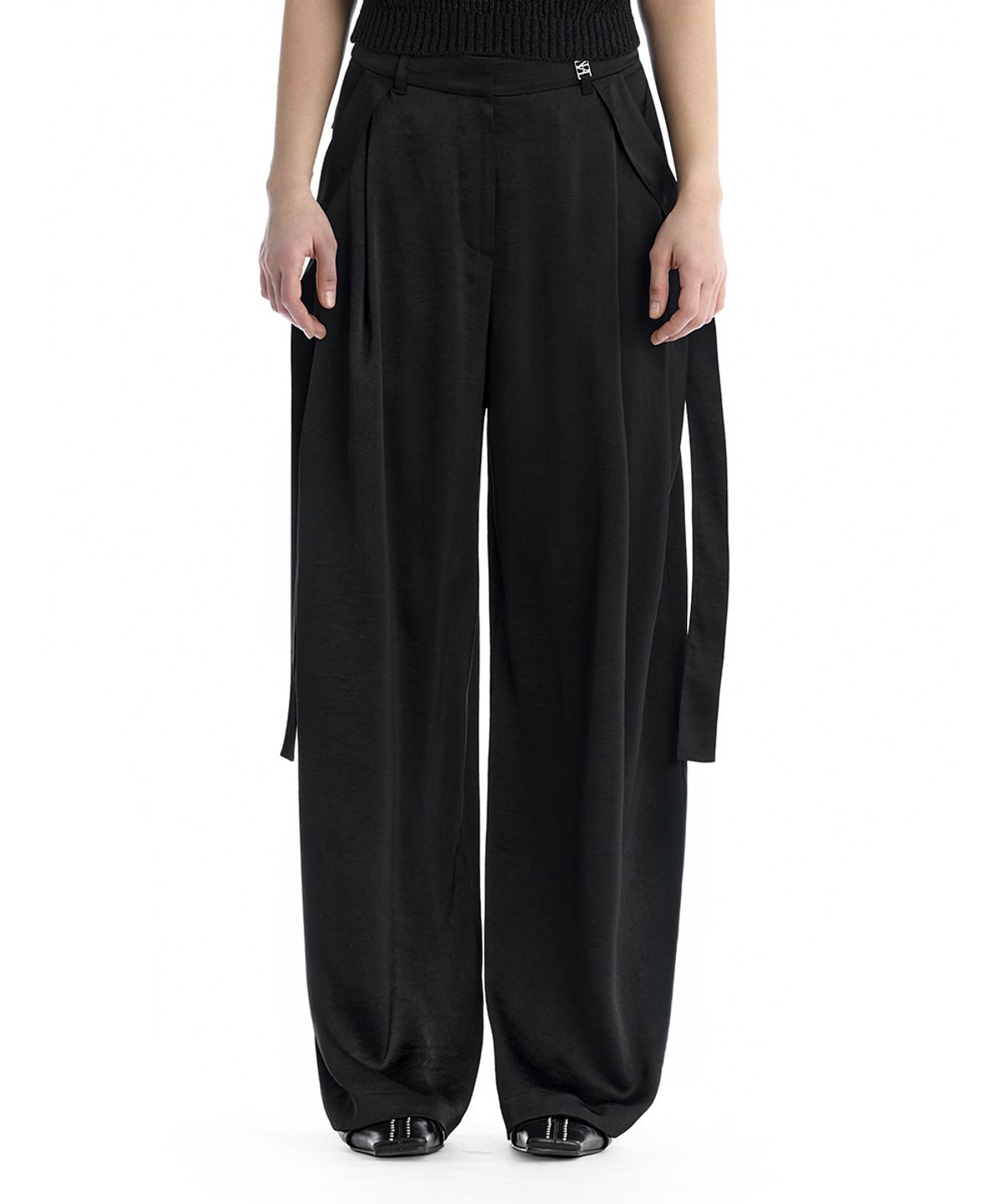 트리밍버드(TREEMINGBIRD) Draped Strap Set-Up Slacks [ Black ]
