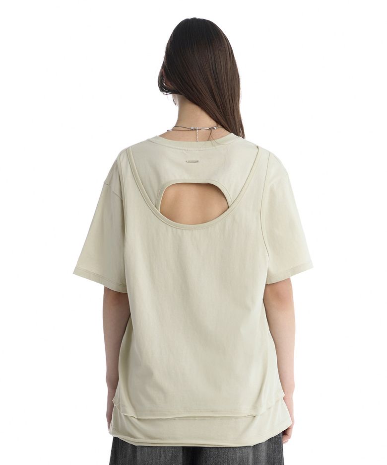 Open Back Detail T-Shirt [ Light Beige ]