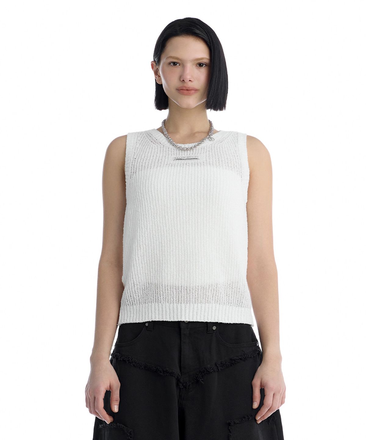 트리밍버드(TREEMINGBIRD) Essential Ribbed Sleeveless Knit Top [ White ]