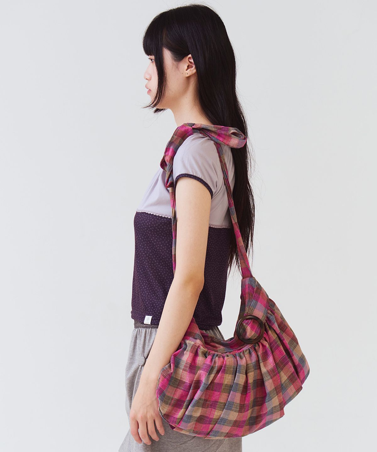 오피쉬(OAFISH) Tie Shirring Shoulder Bag, Check