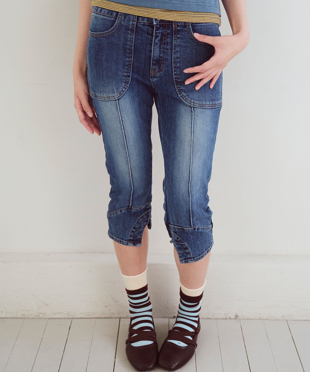오피쉬(OAFISH) Capri Slim Denim Pants, Blue