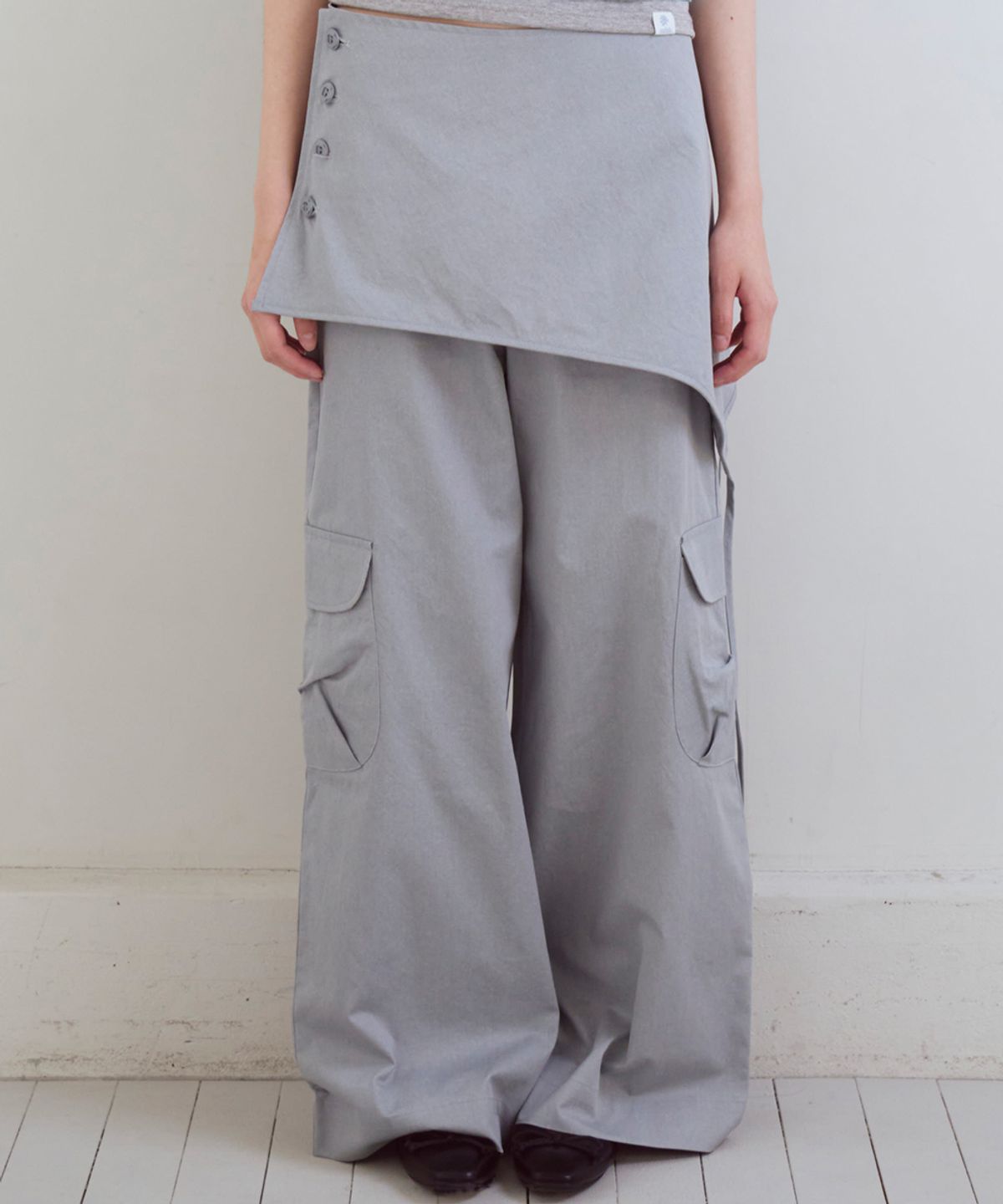 오피쉬(OAFISH) Detachable Skirt Layered Pants, Blue