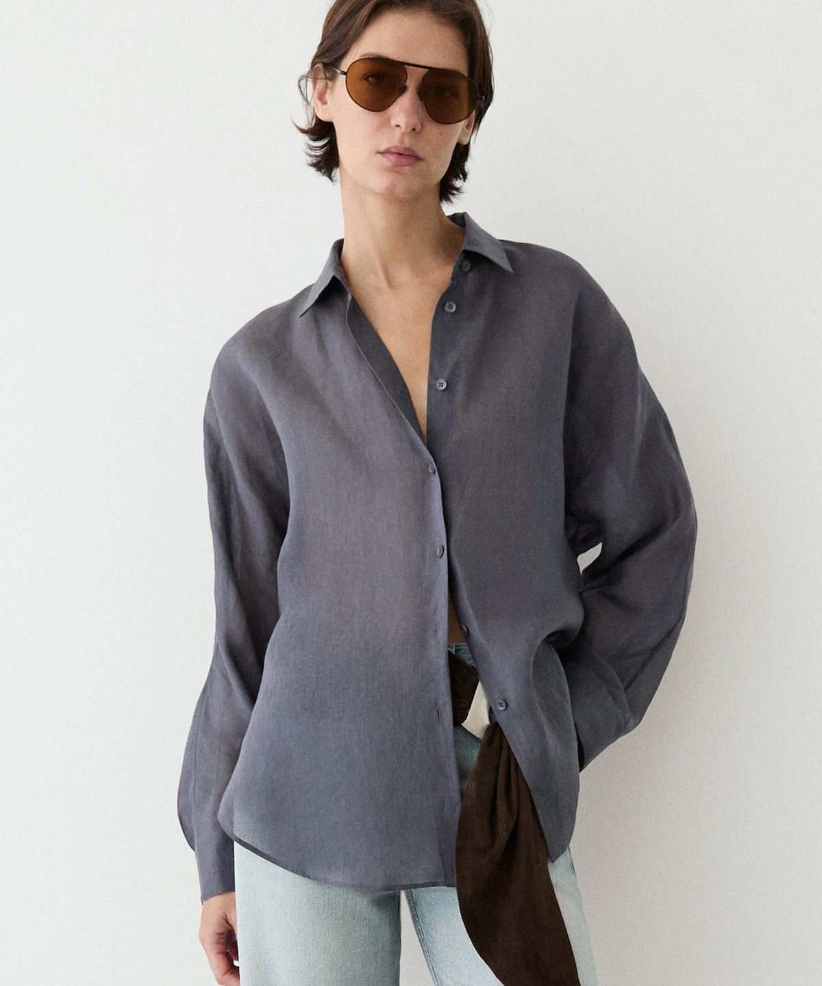 마시모두띠(MASSIMO DUTTI) 100% 라미 플루이드 셔츠