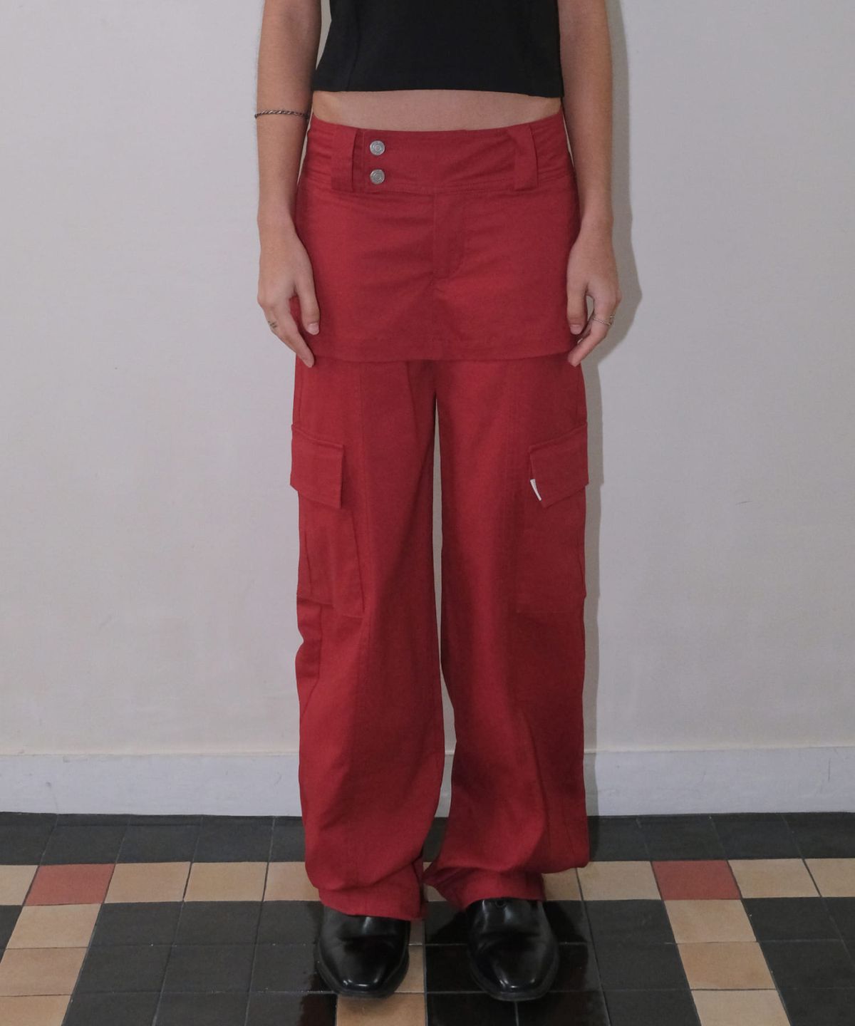 오디너리 홀리데이(ORDINARY HOLIDAY) SKIRT LAYERED PANTS [RED]