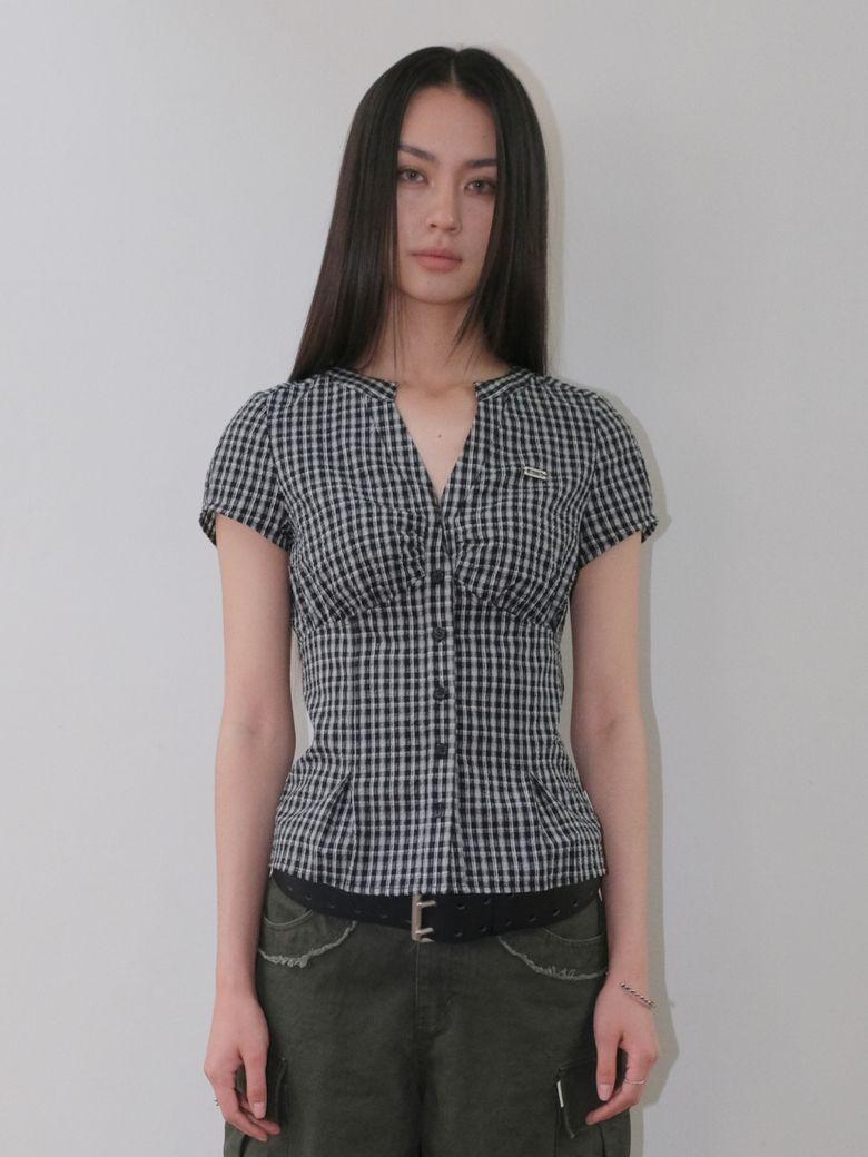 CHECK SHIRRING SHIRTS [BLACK]