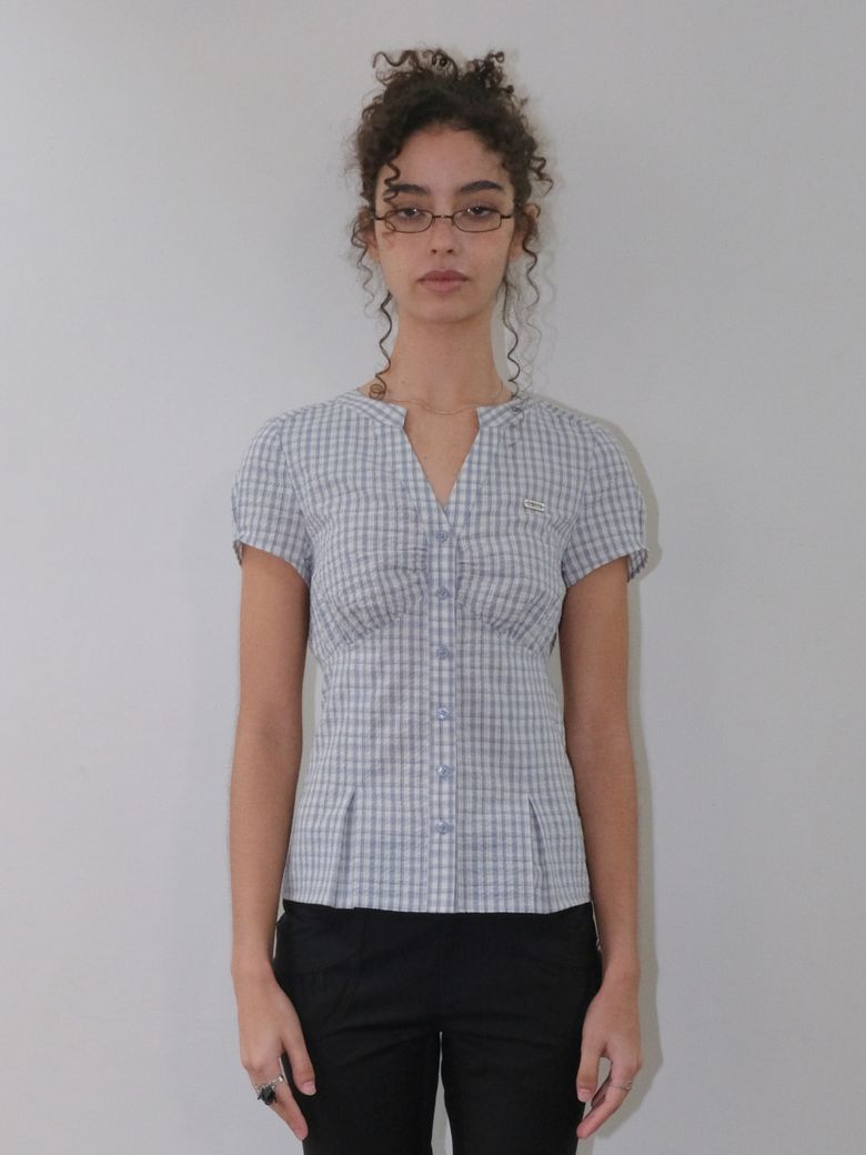 CHECK SHIRRING SHIRTS [SKY BLUE]