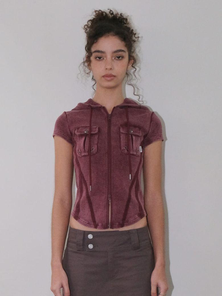 HALF SLEEVE PIGMENT SLIM LINE ZIP-UP [PURPLE]