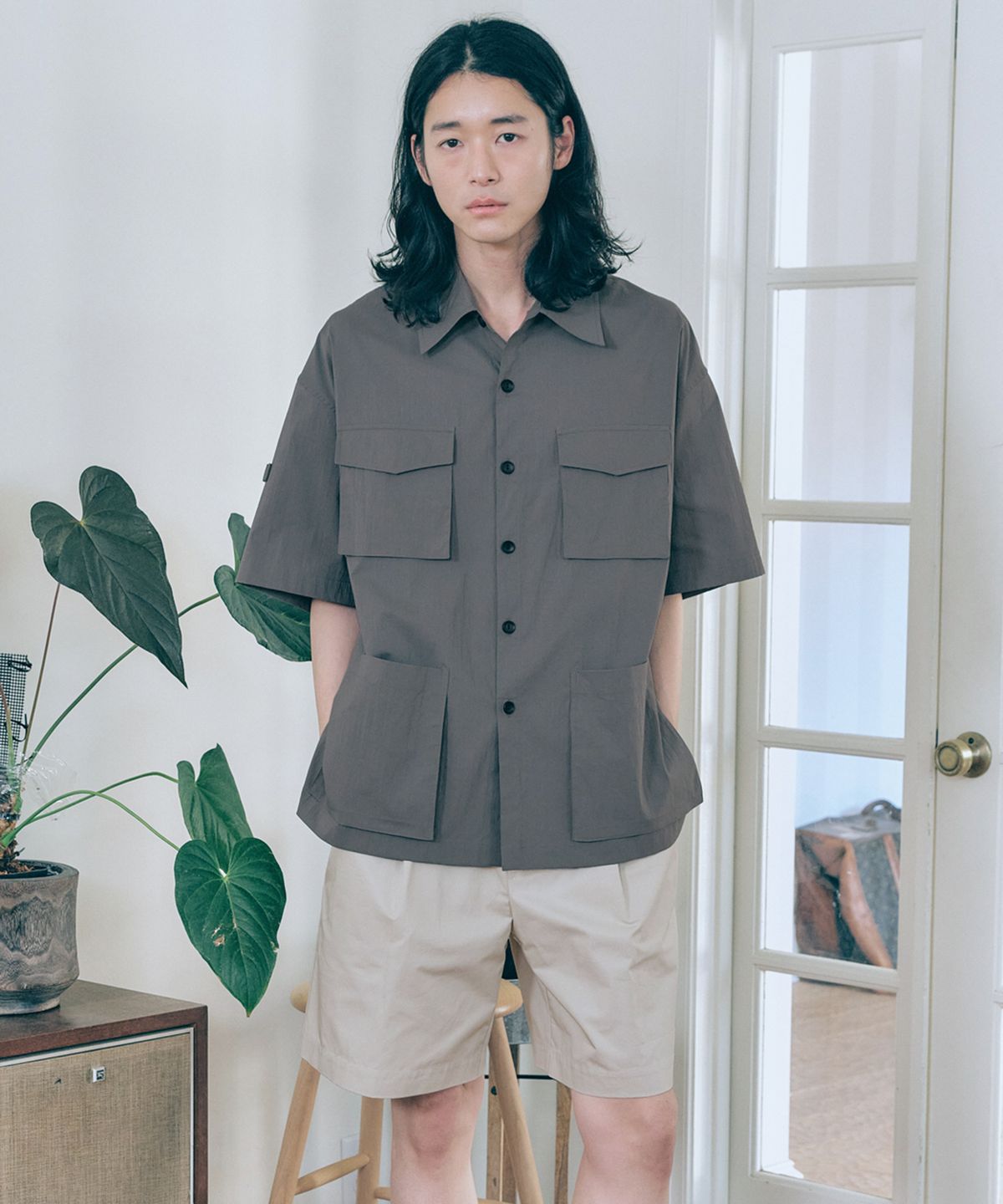 말렌(MALEN) 유니섹스 사파리 셔츠자켓 그레이