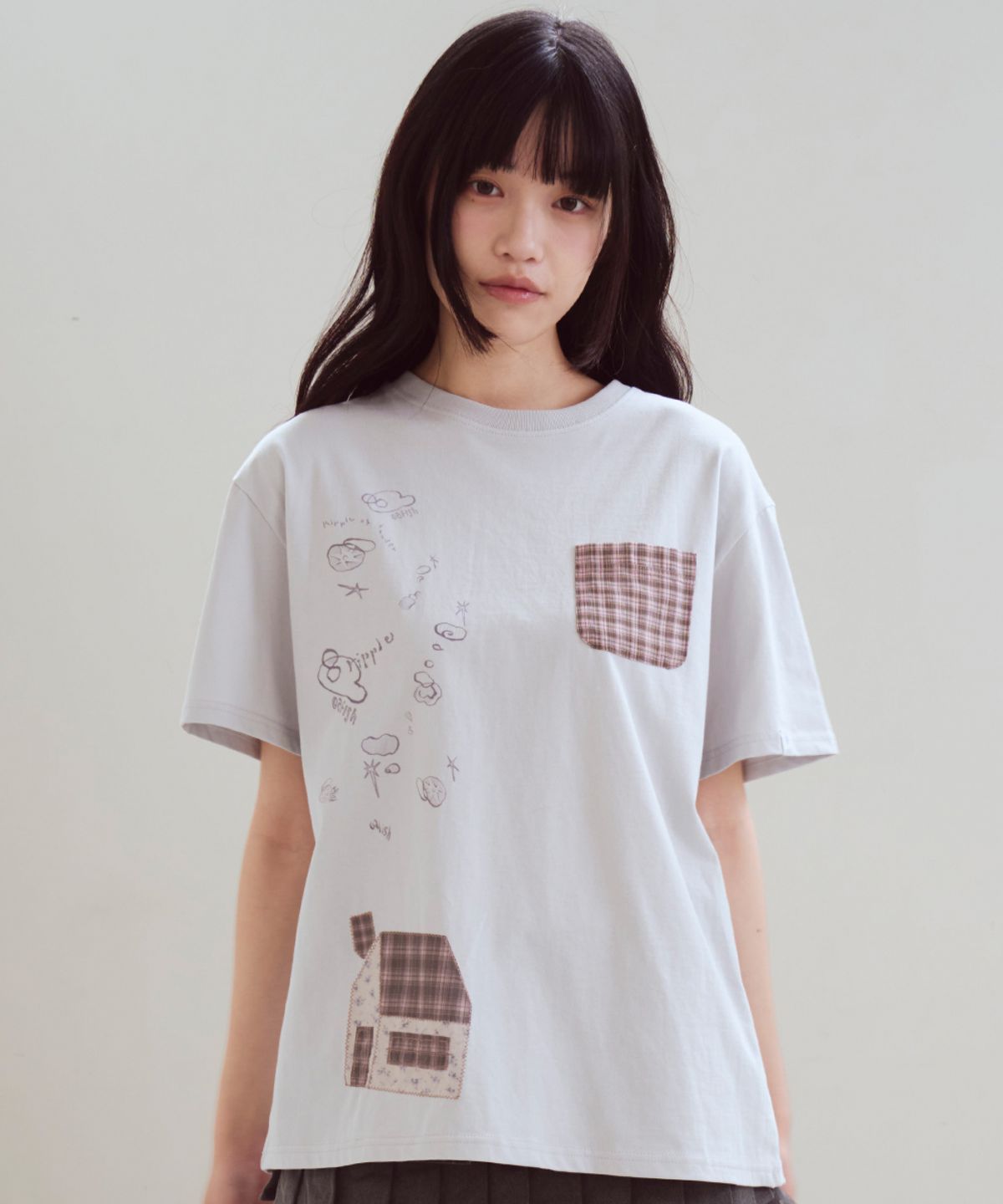 오피쉬(OAFISH) House Print Pocket T-shirts, Blue Gray