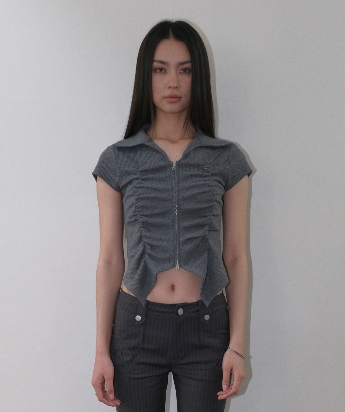 오디너리 홀리데이(ORDINARY HOLIDAY) SHIRRING ZIP-UP [MELANGE GRAY]