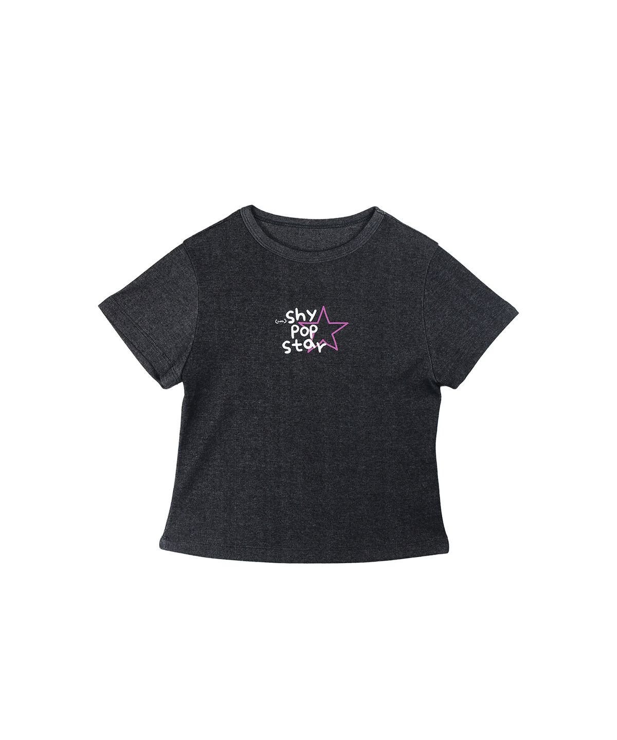 카렌다(KALENDAR) (Super)Shy Pop Star Baby Tee [Charcoal]