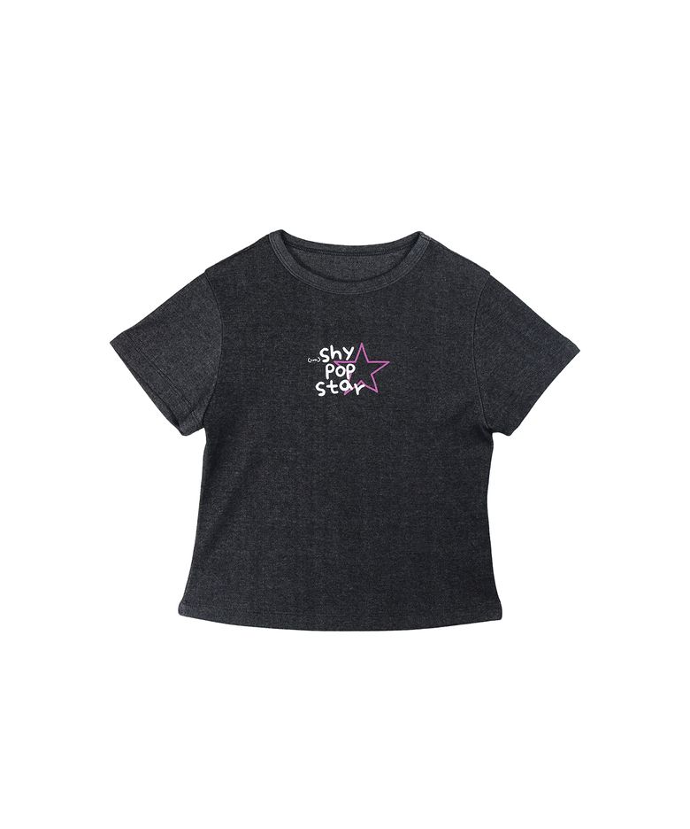 (Super)Shy Pop Star Baby Tee [Charcoal]