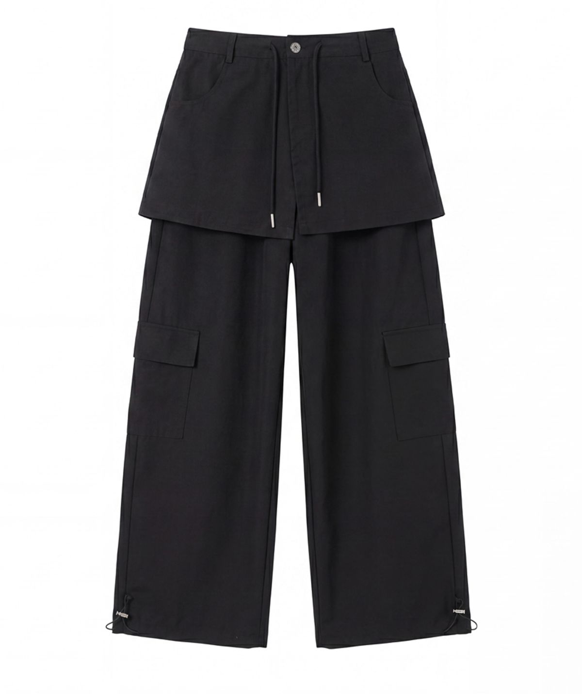 스태틱 블룸(STATIC BLOOM) 2WAY 레이어드 랩 카고 와이드 팬츠 (Dark Gray)