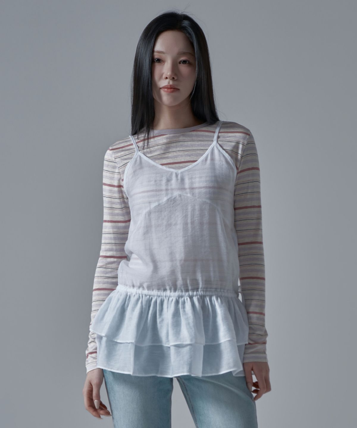 와르 포 우먼(WAARFORWOMAN) WS-08 캉캉 뷔스티에 레이어드 원피스_화이트