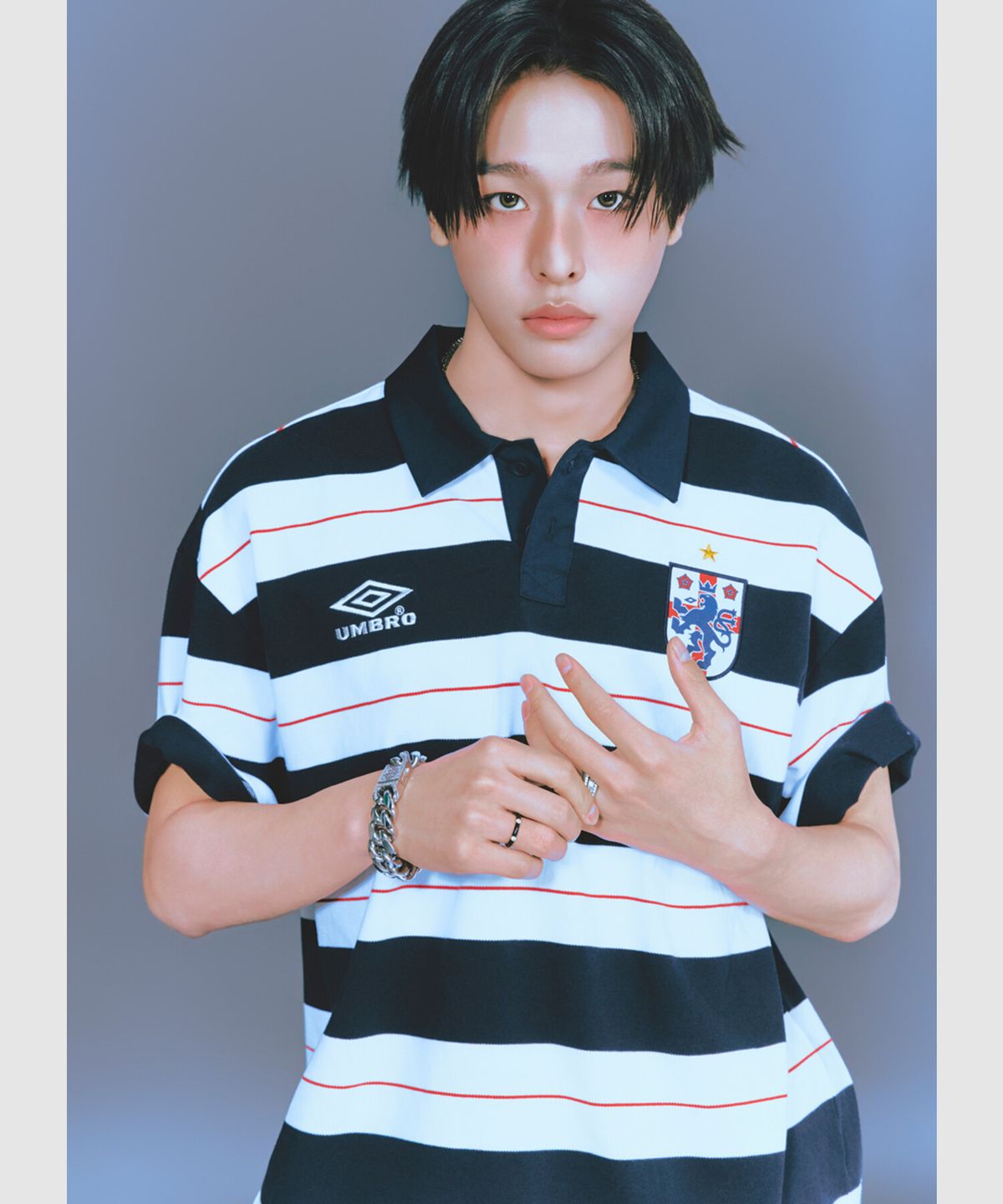 엄브로(UMBRO) HBL 스트라이프 럭비 피케 반팔 티셔츠 아이보리 UR221CTS51
