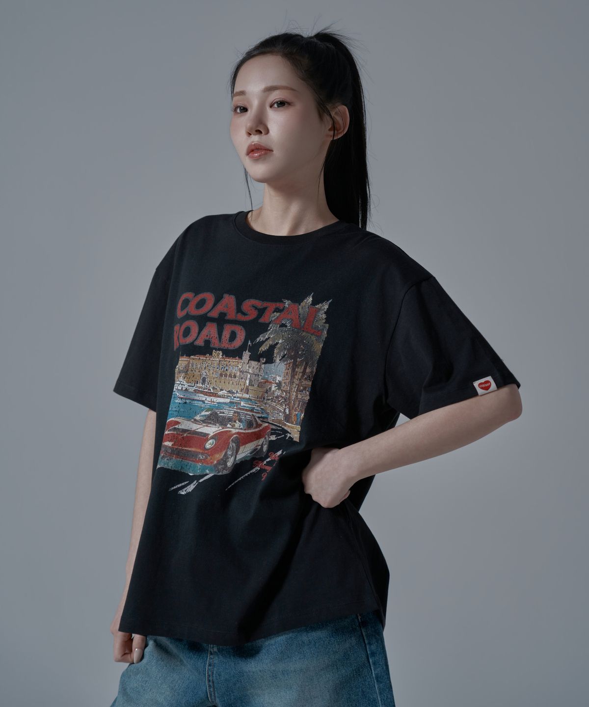 와르 포 우먼(WAARFORWOMAN) WT-67 코스탈 오버핏 반팔 티셔츠_블랙