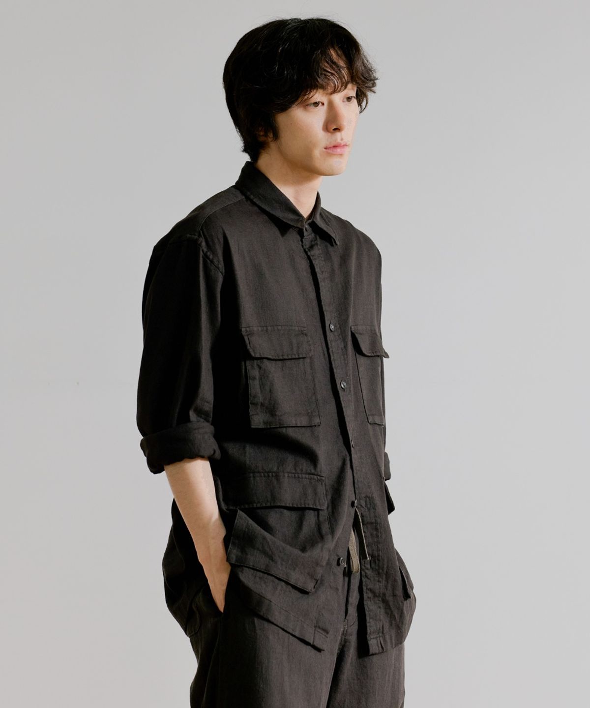 유니온블루(UNION BLUE) BDU LINEN SHIRT [MUD BROWN]