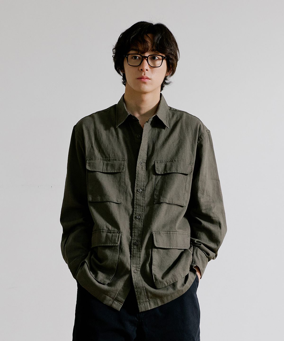 유니온블루(UNION BLUE) BDU LINEN SHIRT [OLIVE]