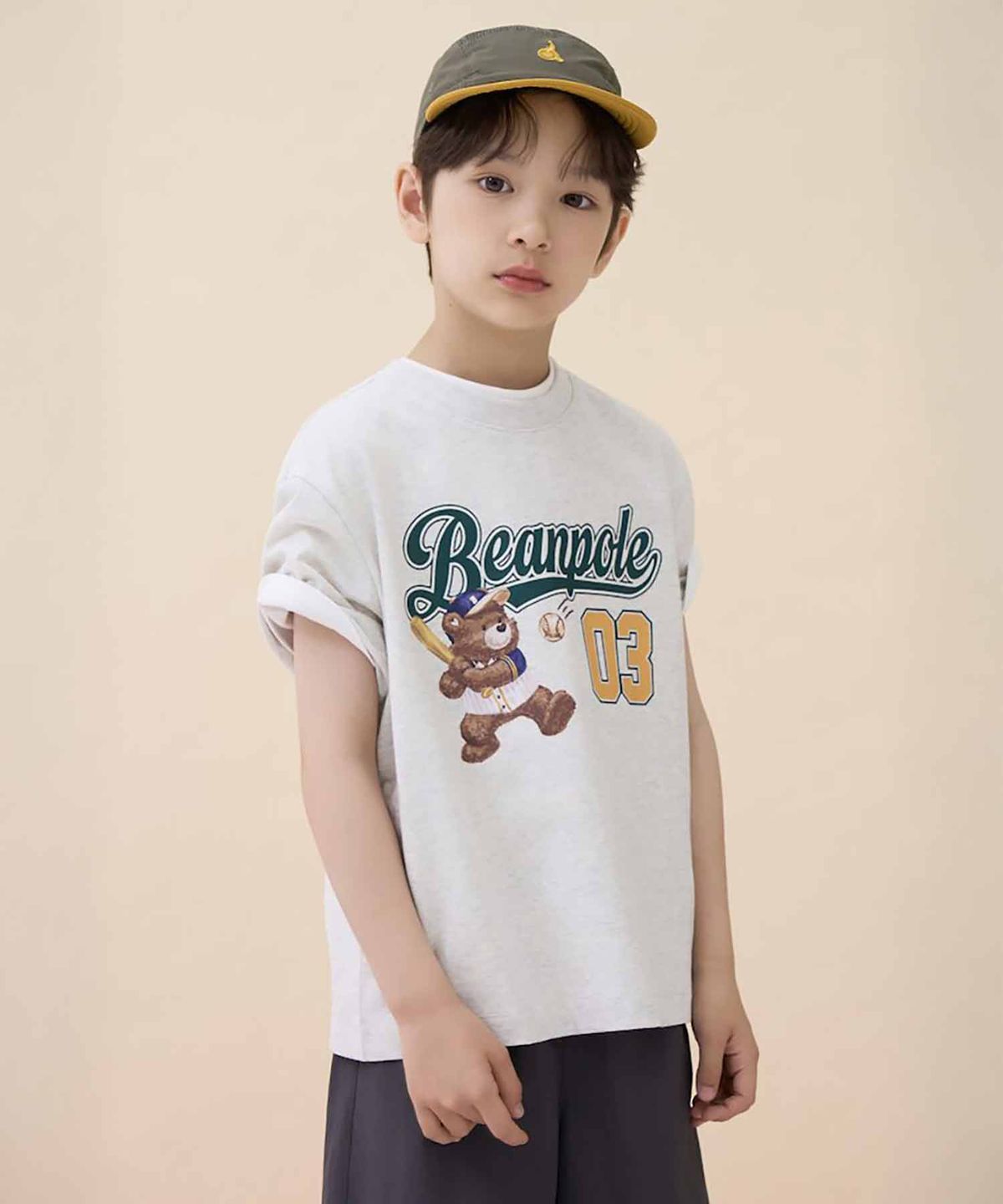 빈폴 키즈(BEANPOLE KIDS) 곰돌이 달이 레터링 로고 반소매 티셔츠  베이지 (BI6442U07A)