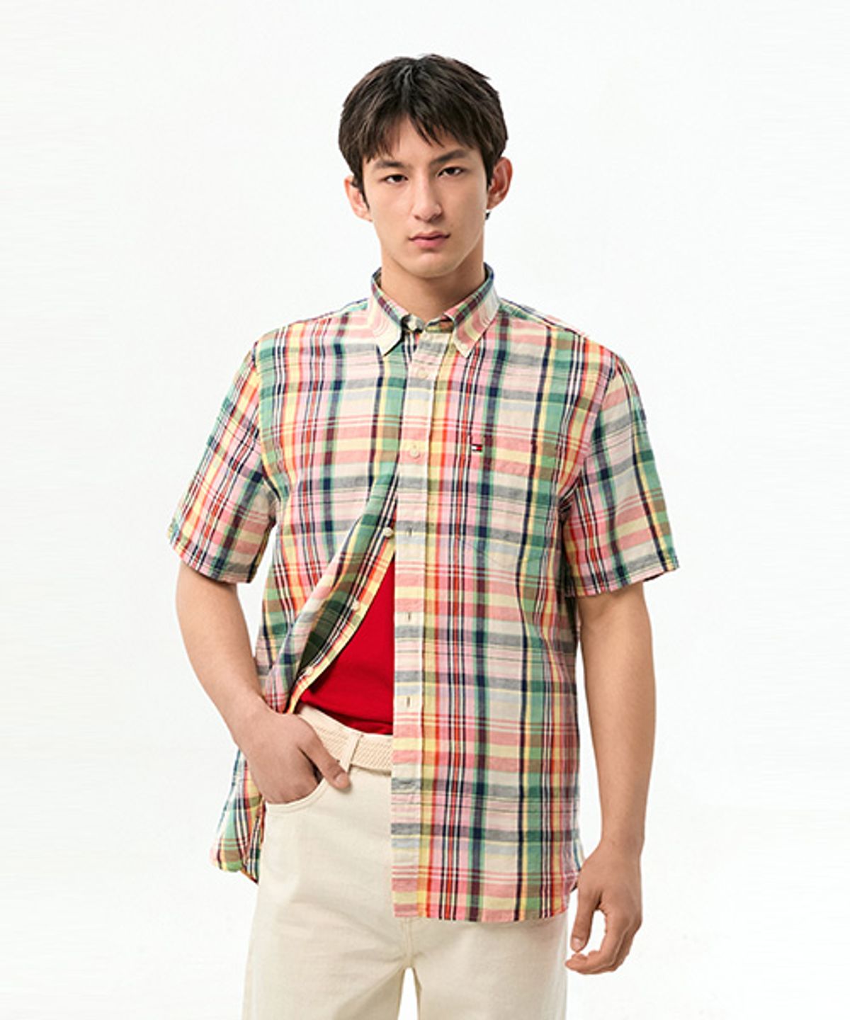 타미힐피거(TOMMY HILFIGER) [Regular fit] 린넨 블렌드 마드라스 셔츠 (T12G3WSH115MT10PA)