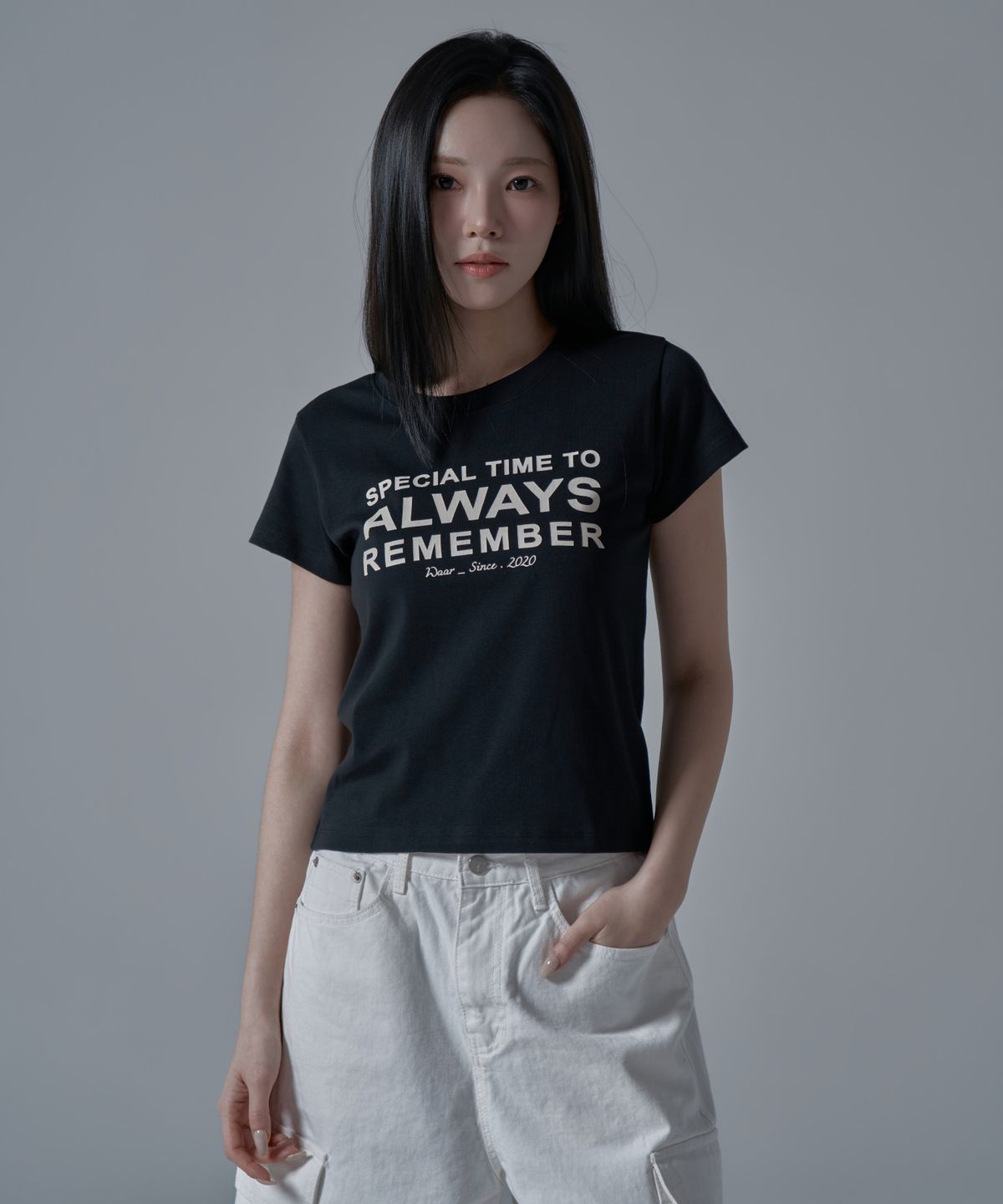 와르 포 우먼(WAARFORWOMAN) WT-70 올웨이즈 슬림 반팔 티셔츠_블랙