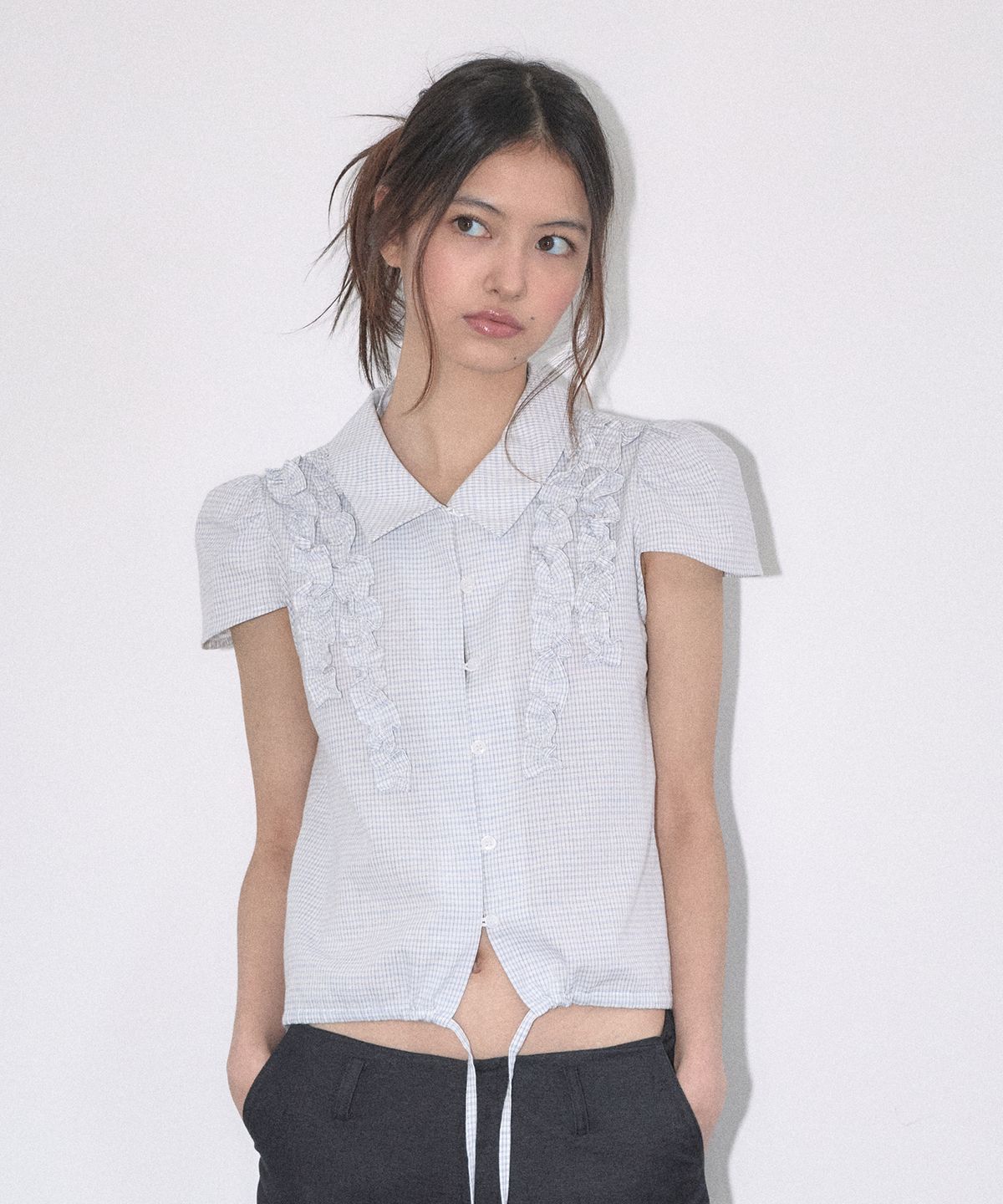 마가린핑거스(MARGARIN FINGERS) FRILL MIXED BLOUSE (LIGHT BLUE)