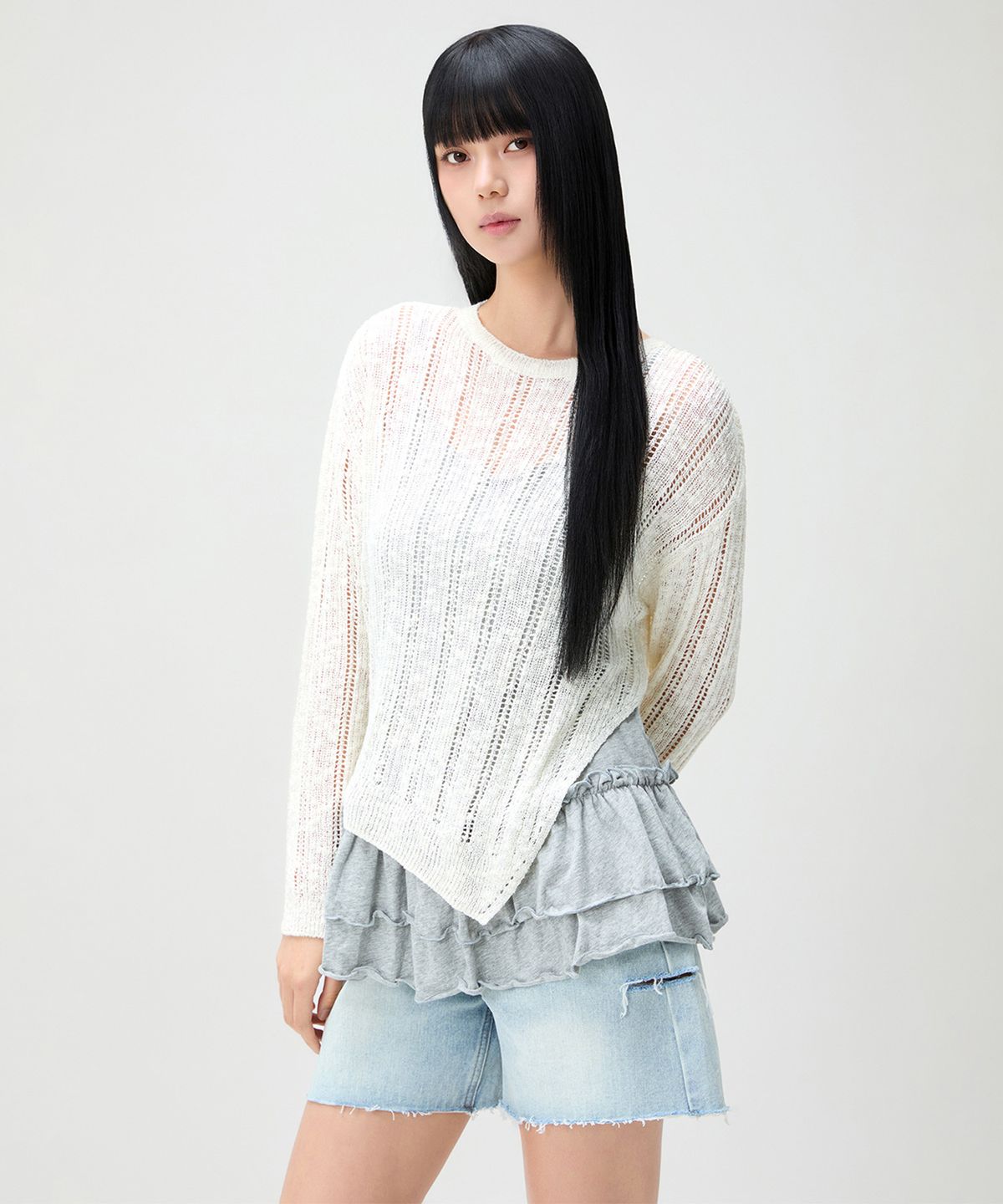 미쏘(MIXXO) 슬릿 시스루 풀오버 RE KAF74QT_MIWKAG50QT