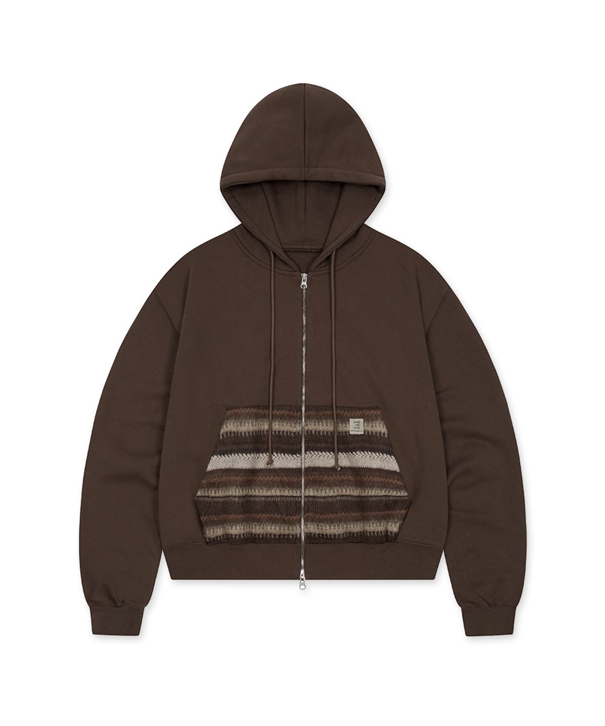 쓰리아이(3IE) MISMATCH ZIP UP HOODIE_DARK BROWN