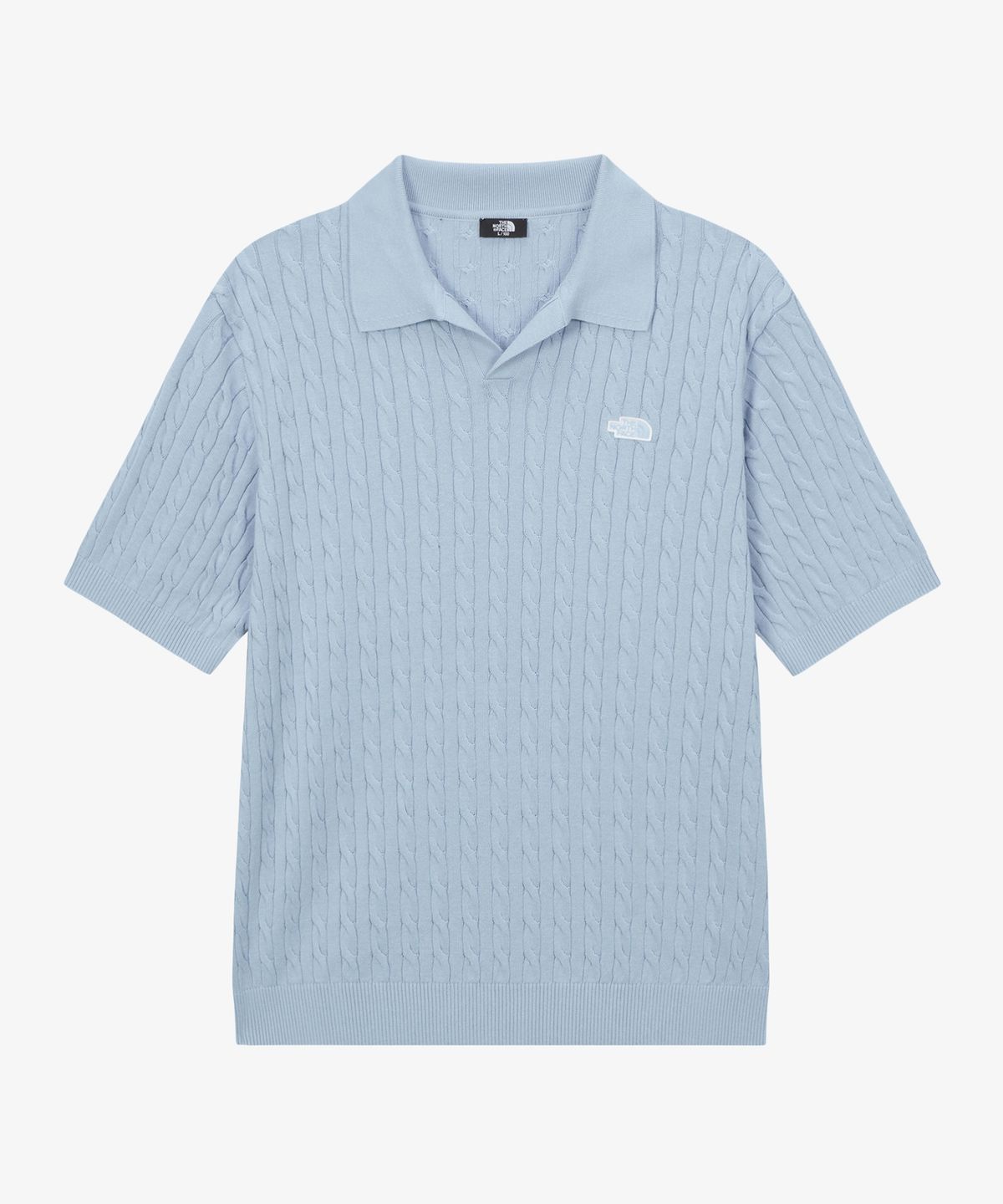 노스페이스(THE NORTH FACE) NT7AS00B 남성 케이블 반팔 폴로 스웨터 ICE BLUE