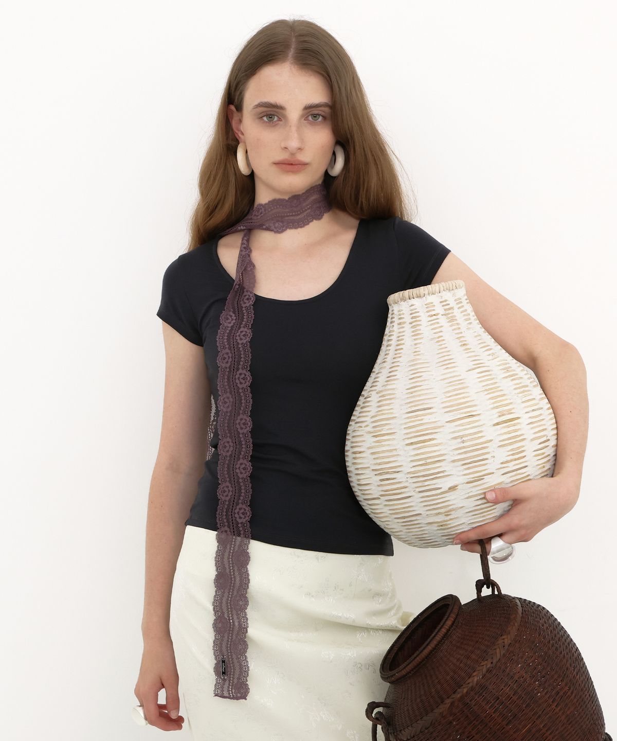 도프셉(DOFFSEPT) Lace Scarf & Belt (Purple)