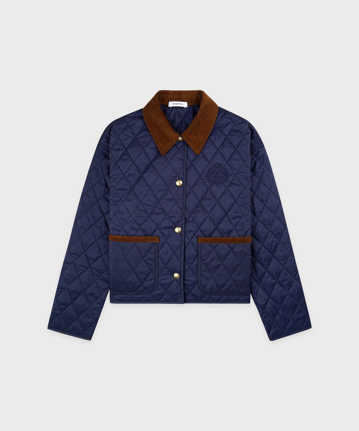 스포티앤리치(SPORTY&RICH) H&W 크레스트 나일론 크롭 퀼팅 재킷 다크네이비 R255AWJ006