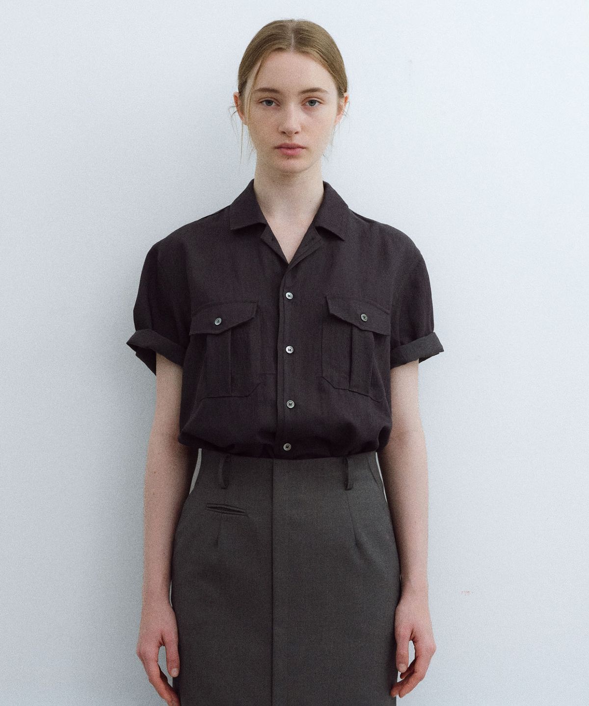 아우브아워(AUBOUR) wrinkled lapel shirts (charcoal)
