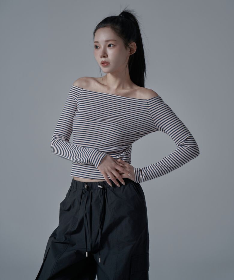 WT-74 골지 오프숄더 티셔츠_블루