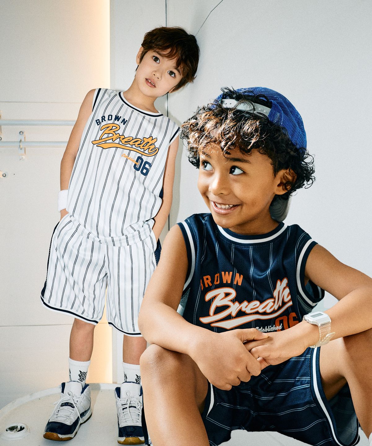 브라운브레스 키즈(BROWNBREATH KIDS) KIDS STRIPE MESH SLEEVELESS SETUP - 2COLOR