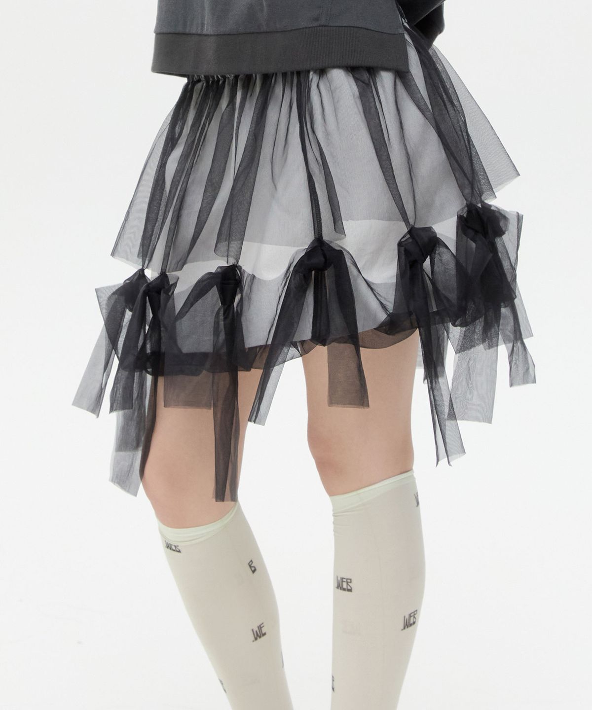 타입서비스(TYPESERVICE) Mesh Layered Puff Skirt [Black]
