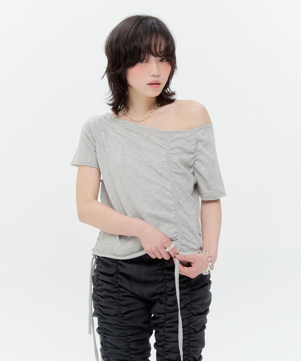 타입서비스(TYPESERVICE) Braided Strap Side Button Top [Gray]