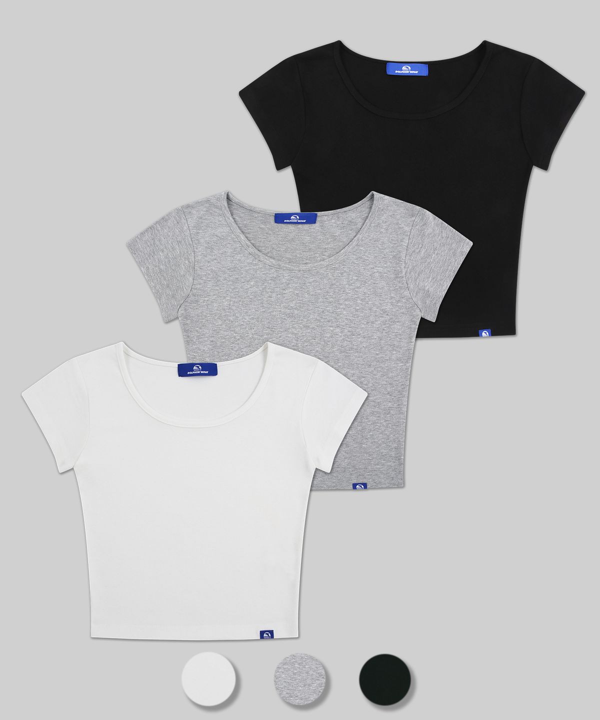 돌핀웨이브어패럴(DOLPHIN WAVE APPAREL) [2팩] 돌핀 우먼즈 스쿱넥 캡슬리브 반팔티셔츠