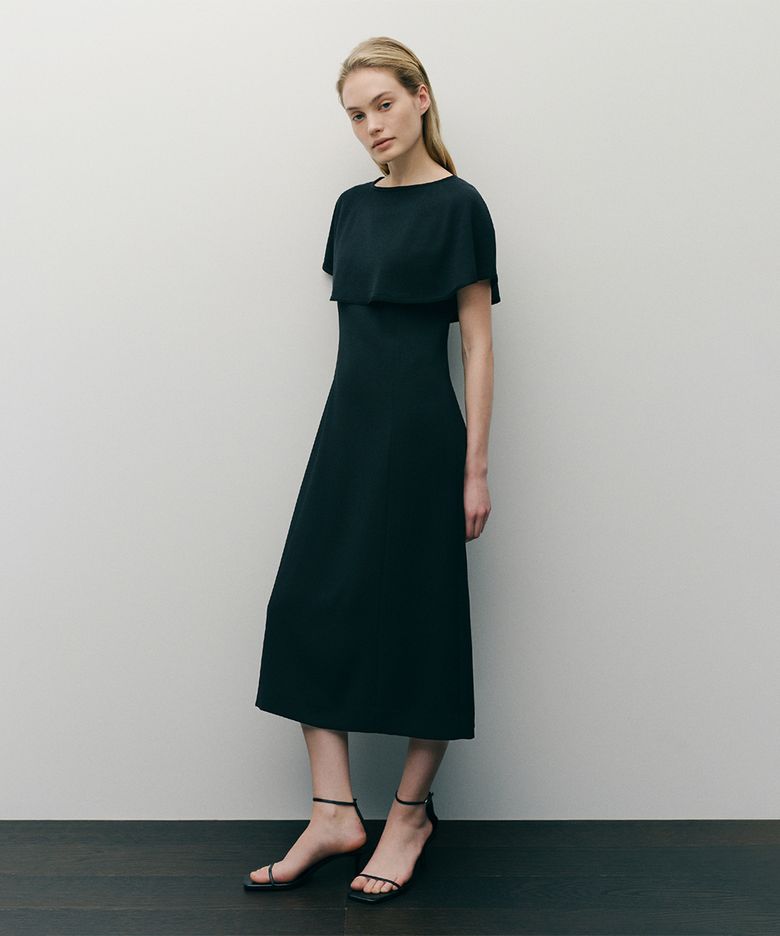 LAYERED KNIT CAPE DRESS (BLACK)