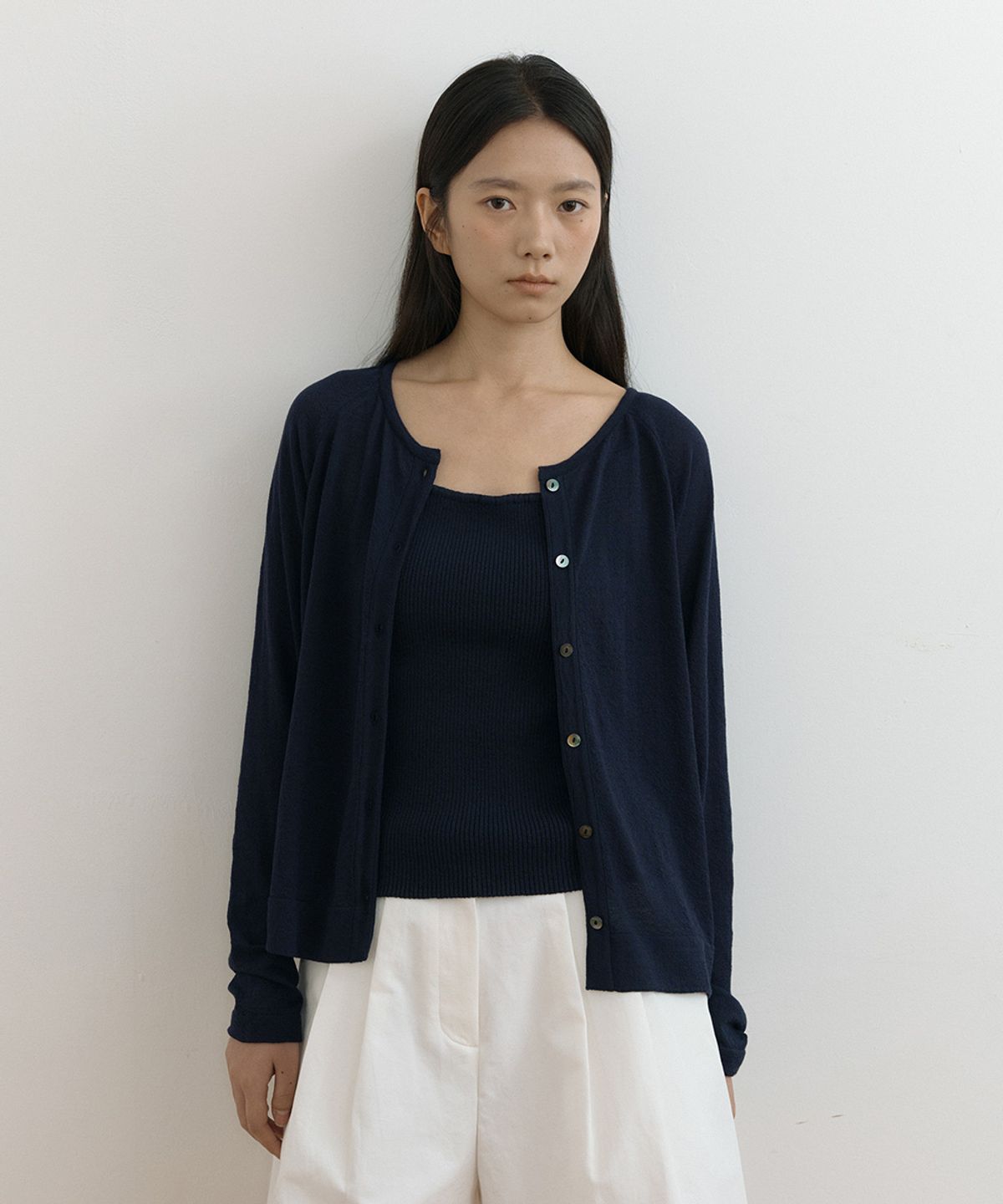링서울(LINGSEOUL) cotton blended knit cardigan-navy