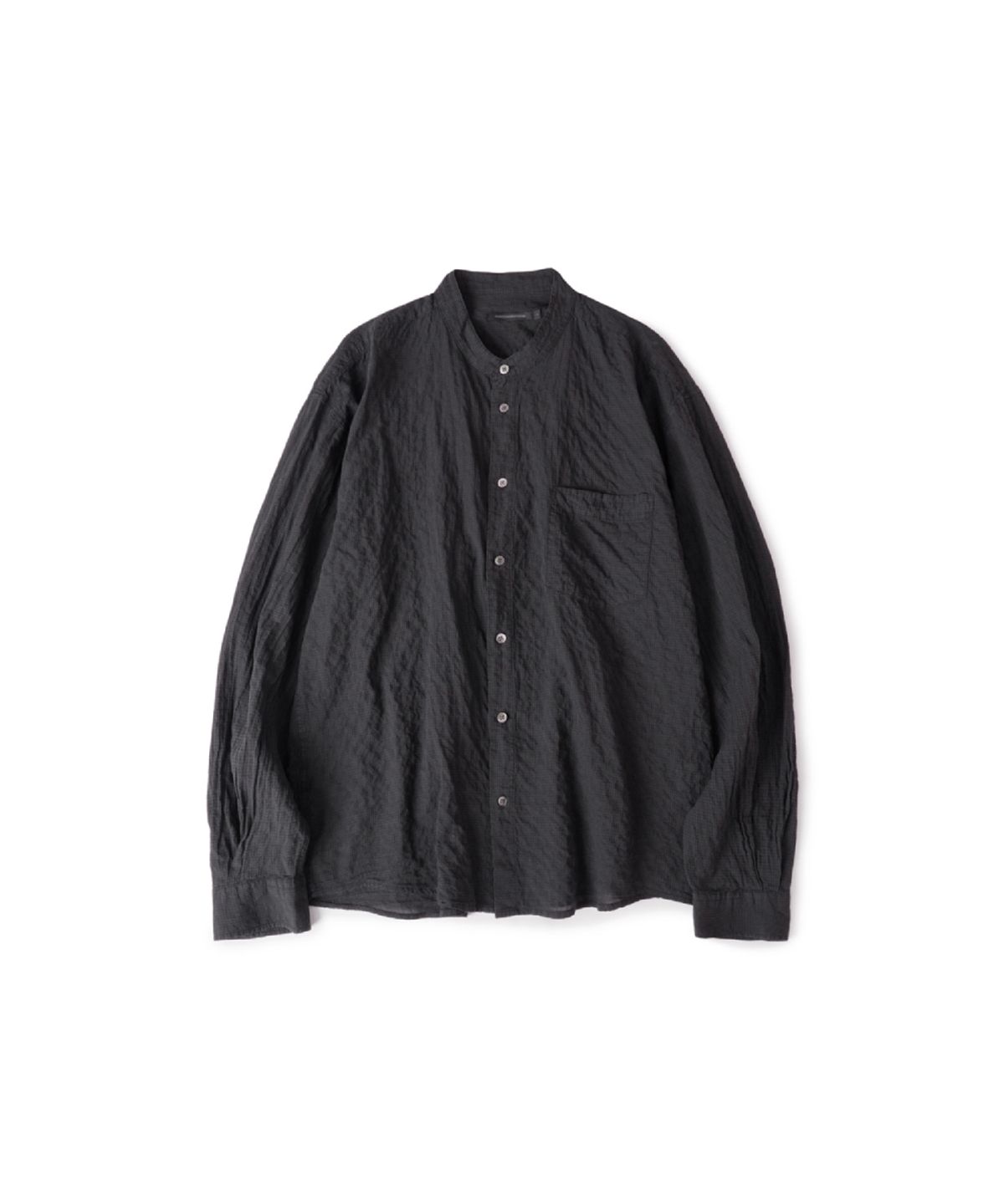 해칭룸(HATCHINGROOM) Band Collar Shirt Pin Check Dyed Charcoal