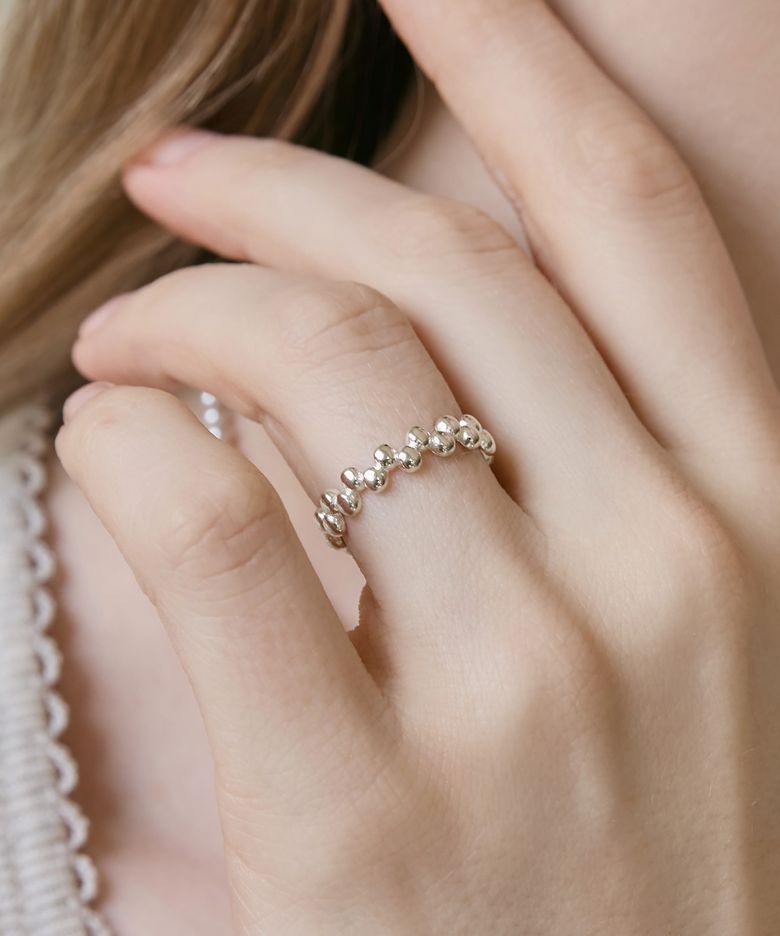 (925 Silver) Textured 볼 비즈 반지