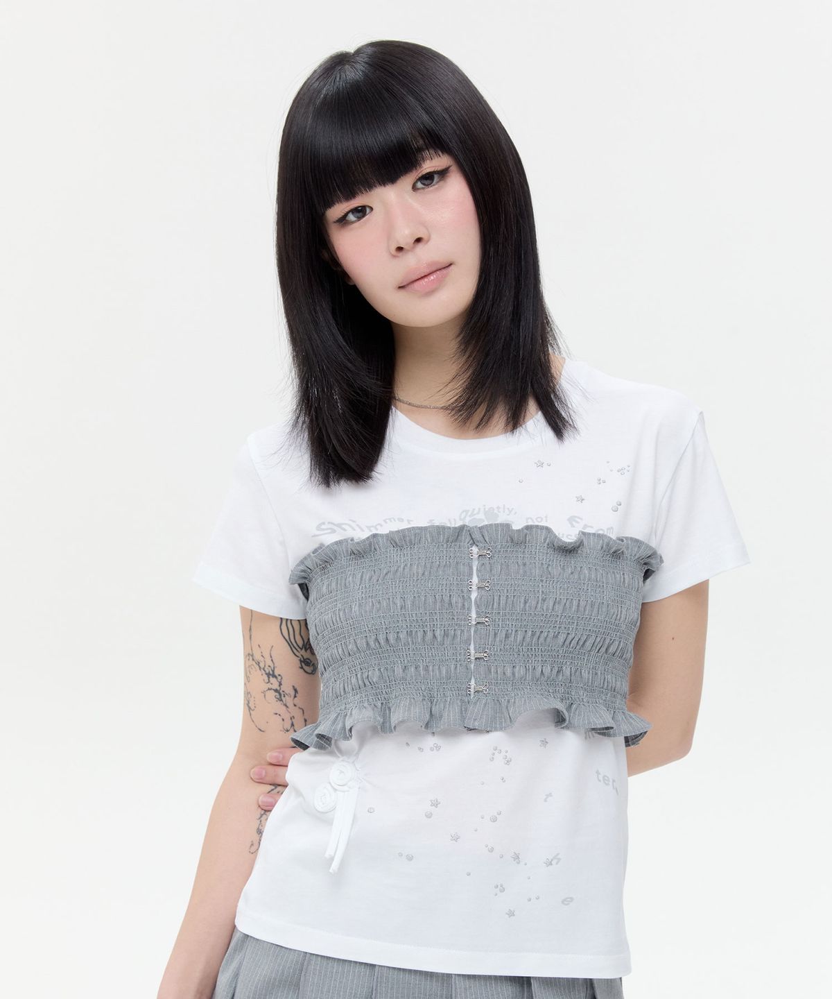 타입서비스(TYPESERVICE) Smocked Hook Top [Gray]