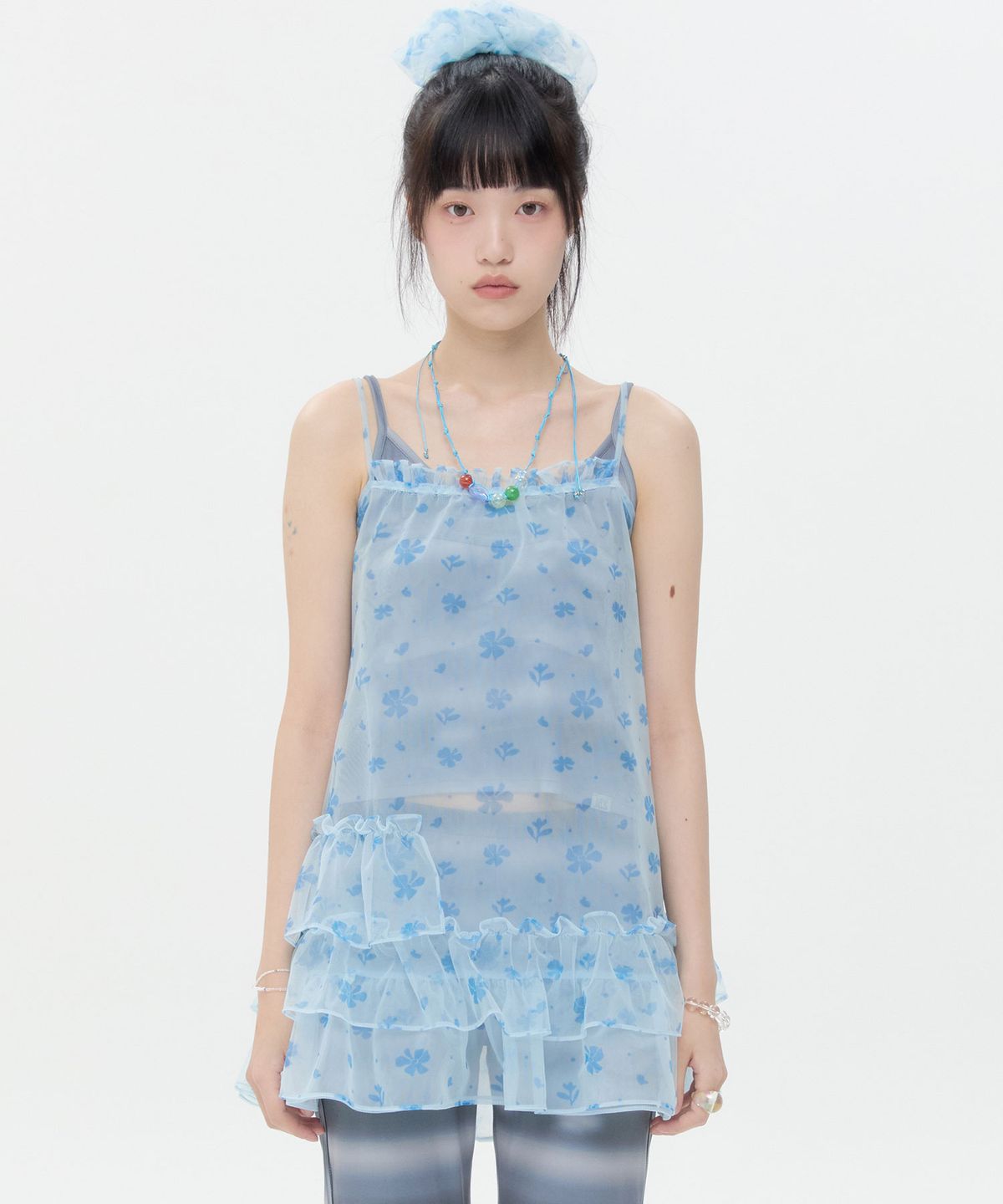 타입서비스(TYPESERVICE) Mesh Ruffled Layered Dress [Blue]
